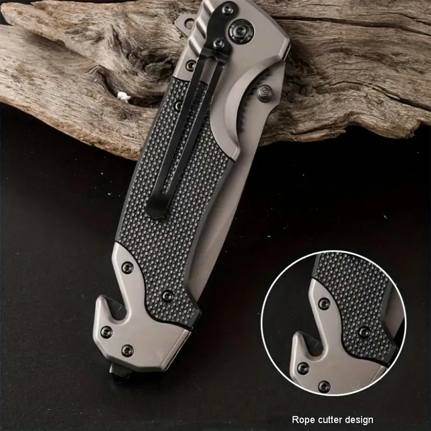 Yerdchts Cuchillo plegable SS de 8.58 pulgadas con hoja afilada de 3.74 pulgadas, cuchillo plegable para tácticas de autodefensa al aire libre,