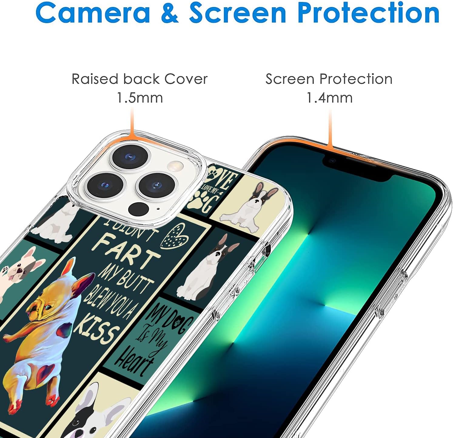 Funda compatible con iPhone 12 y iPhone 12 Pro, diseño de bulldog francés a prueba de golpes, diseño transparente, delgada, suave funda protectora