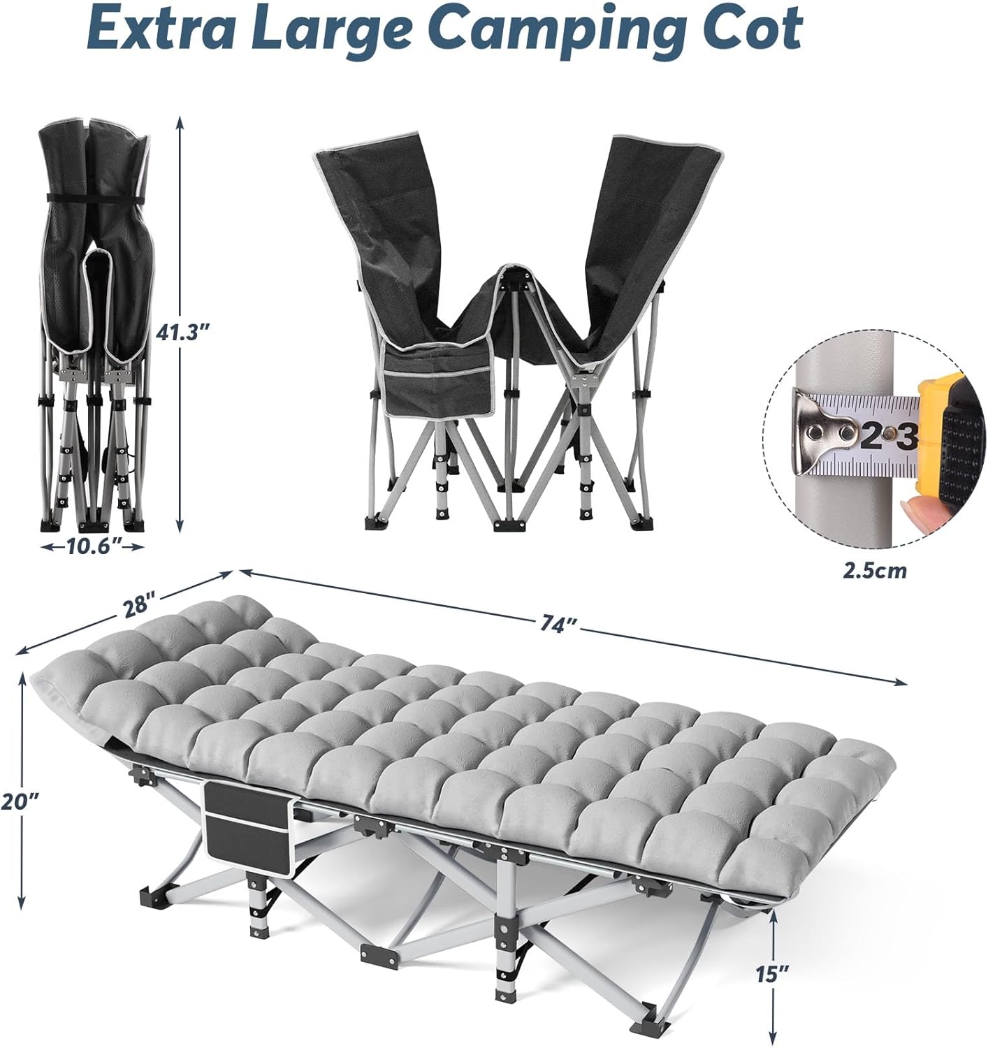 Slendor Catre de campamento, catres plegables para adultos con colchón, cama portátil para acampar con almohada y bolsa de transporte para siesta en