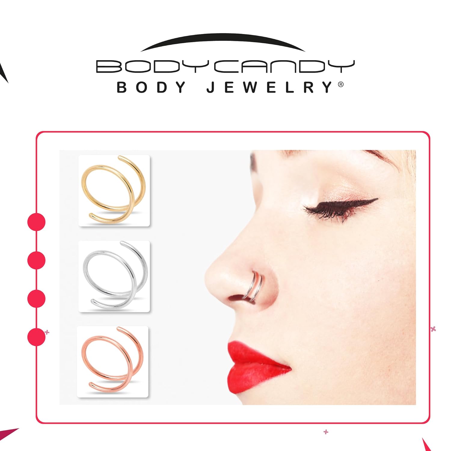 14k Gold Filled Double Hoop Nose Ring for Women and Men Hypoallergenic Spiral Nose Jewelry for Single Piercing Handmade in USA (Silver-20g, Left