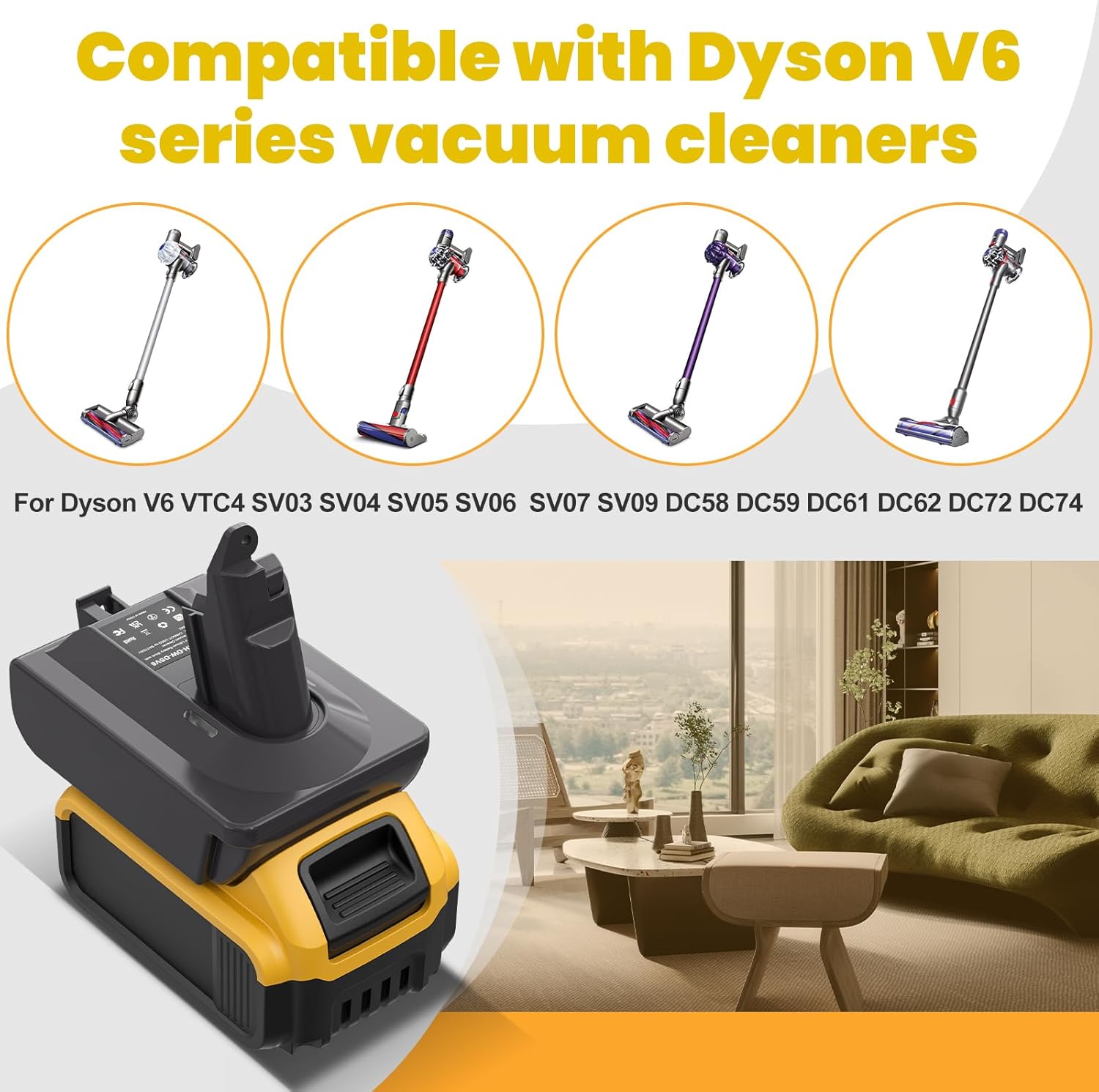 V6 – Adaptador de batería para Dyson para Dewalt 20 V, convertidor de batería de litio de repuesto para Dyson V6 SV03 SV04 SV09 DC62 DC59 Animal