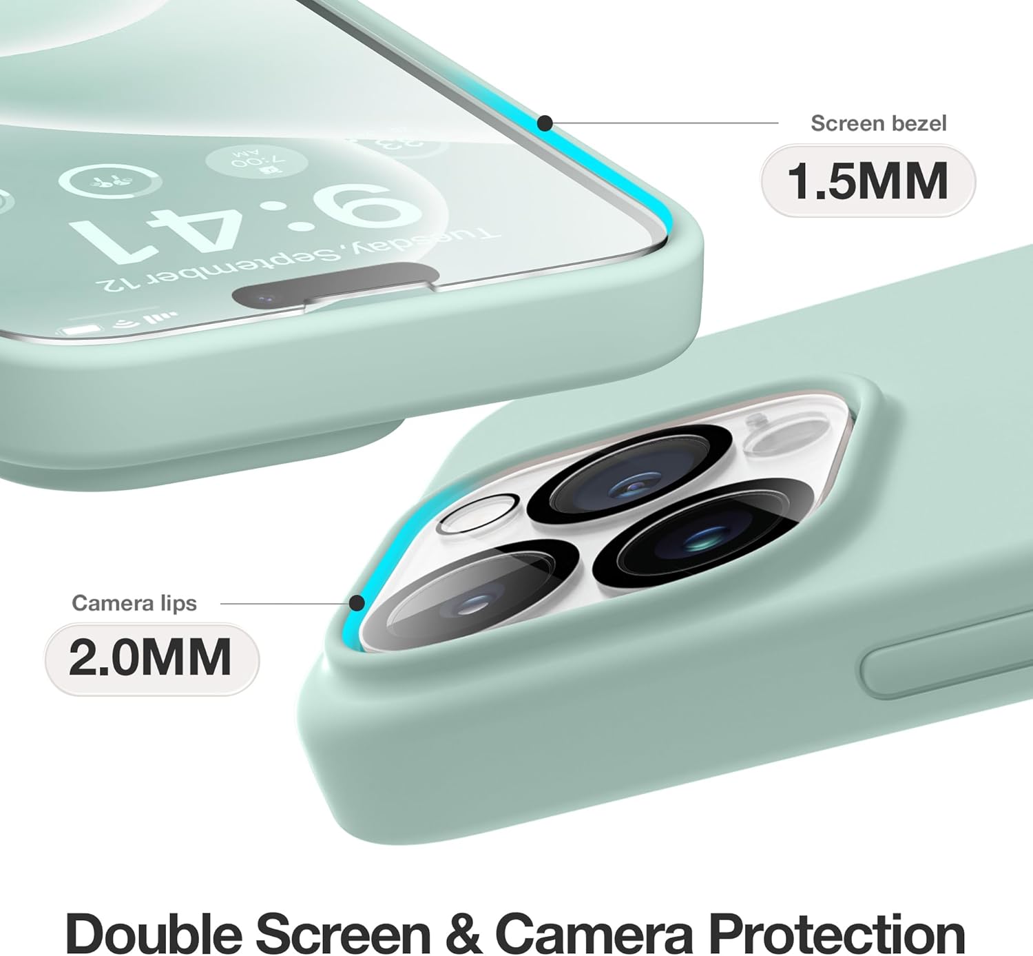 GONEZ Funda de silicona para iPhone 14 Pro Max, compatible con Magsafe, con 2 protectores de pantalla + 2 protectores de lente de cámara, silicona