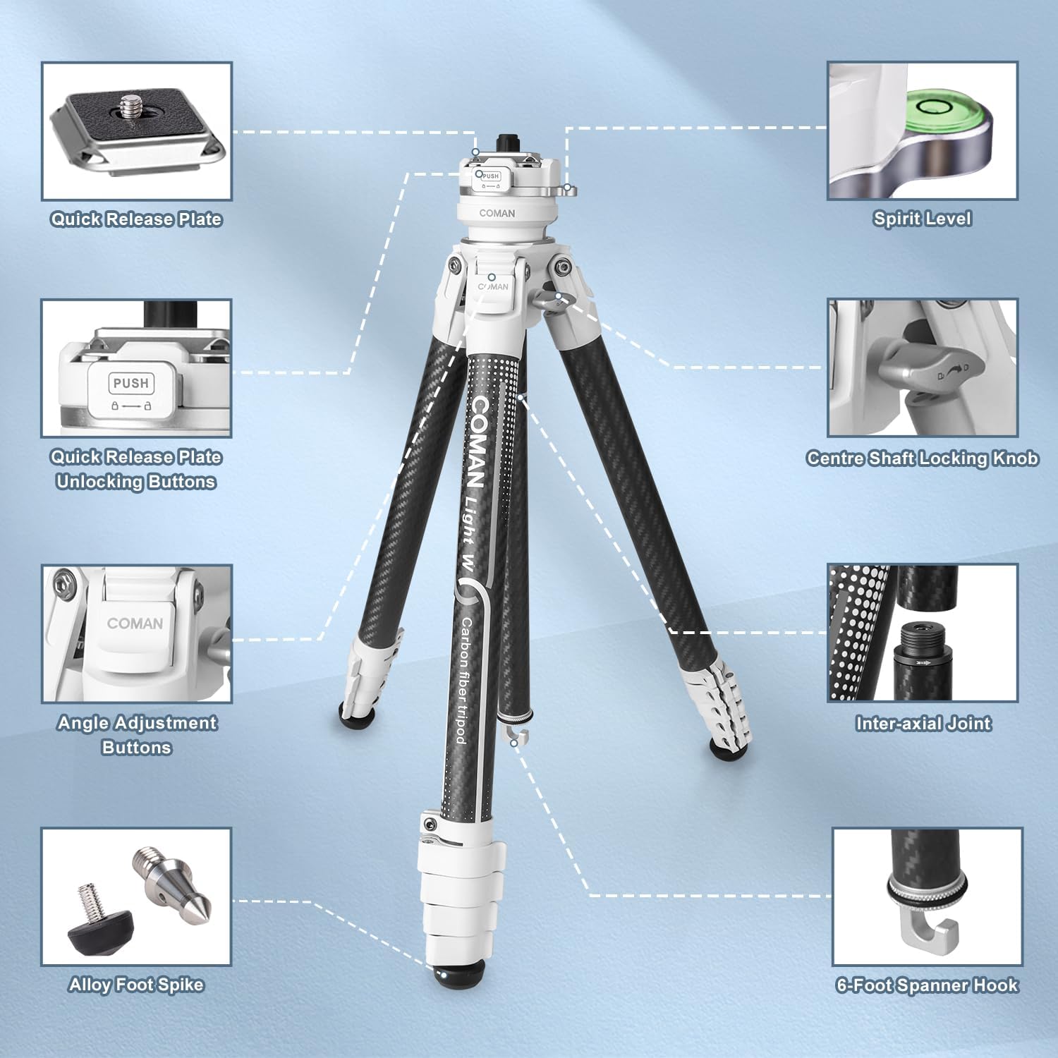 COMAN Trípode portátil para cámara de viaje, trípodes DSLR compactos y ligeros, soporte de trípode de fibra de carbono con cabezal de bola de 360,