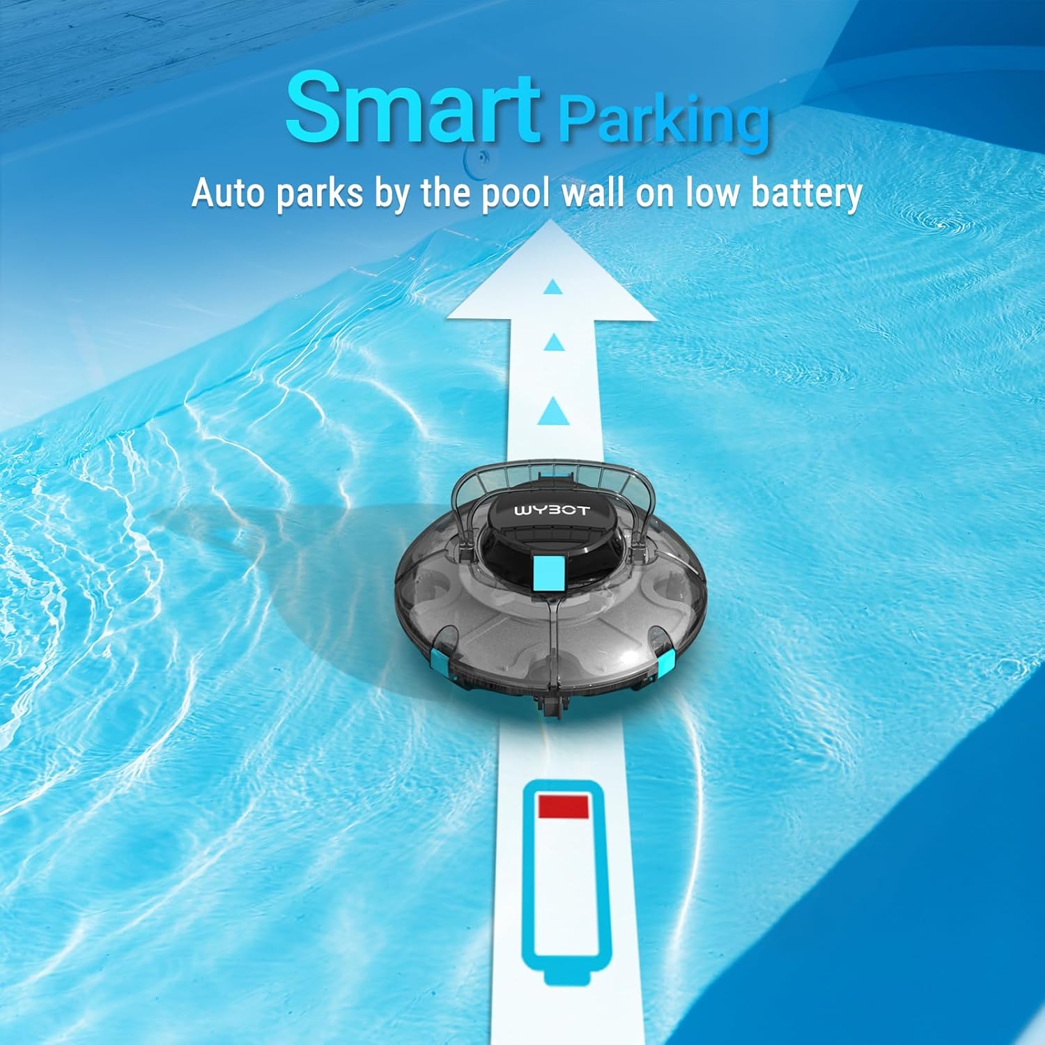 WYBOT Osprey 200SE – Aspiradora robótica inalámbrica para piscina, diseño de tapa transparente, puertos de succión duales potentes, estacionamiento