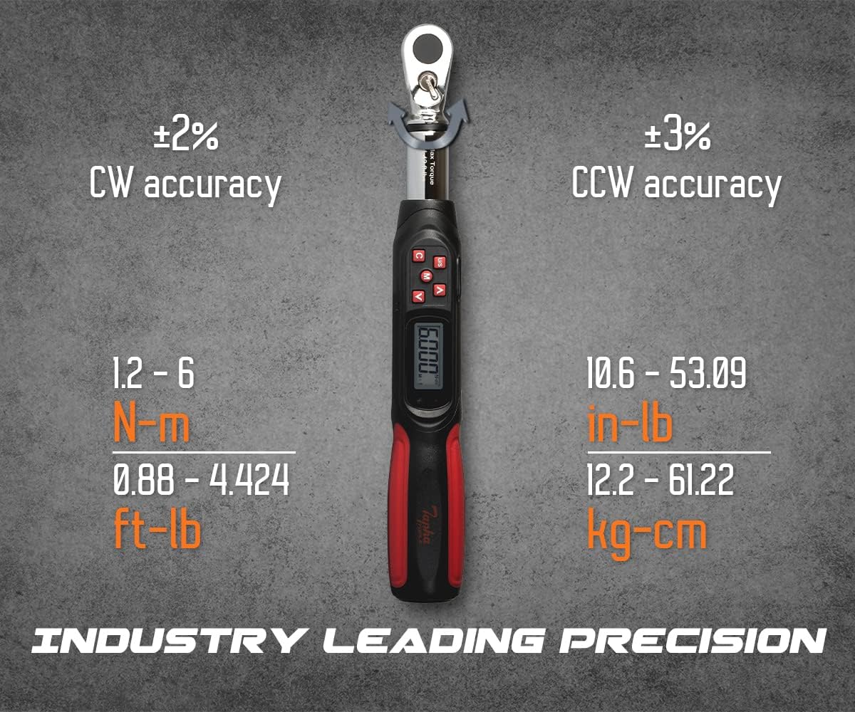 Tapha Tools – Mini llave dinamométrica digital de cabeza de broca, adaptador de unidad de 14 pulgadas, 0.221-4.424 ft-lbs (0.3 6 N-m) Rango 2% de