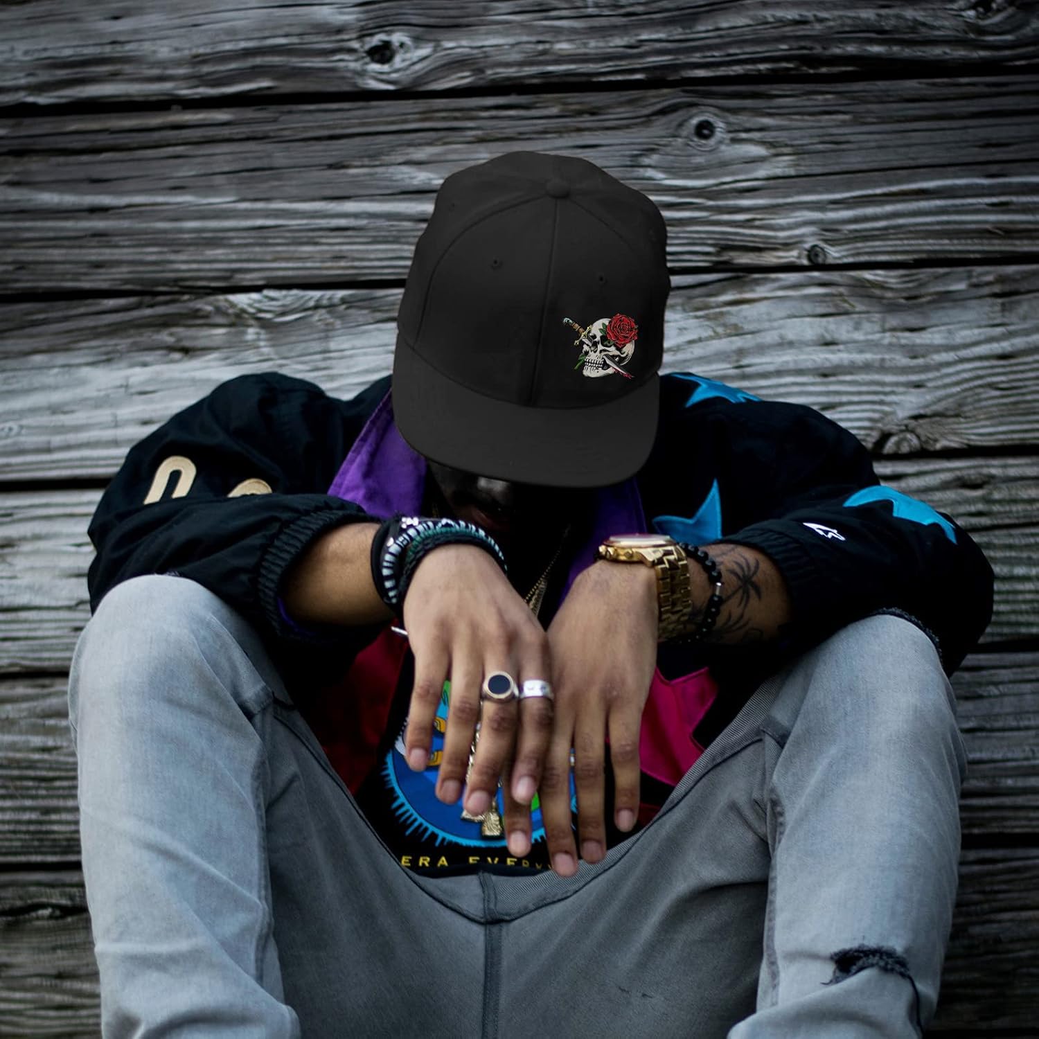 Sombreros Snapback para hombre, gorra negra plana con visera de camionero a presión, sombrero de calavera ajustable, para parrilla, pescador