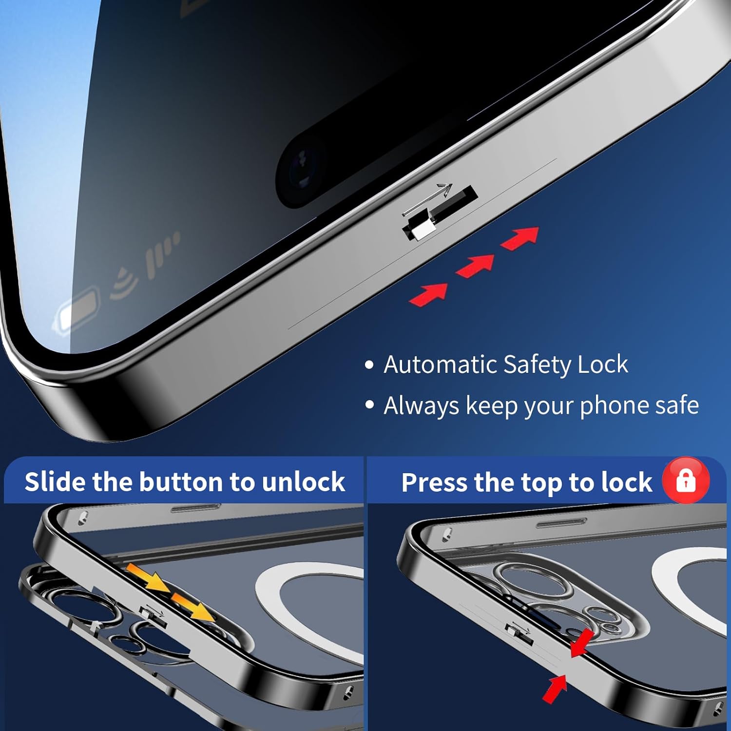 Funda magnética de privacidad para iPhone 13 Pro con anillo de metal CD y bloqueo desplegable automático compatible con MagSafe protección de lente