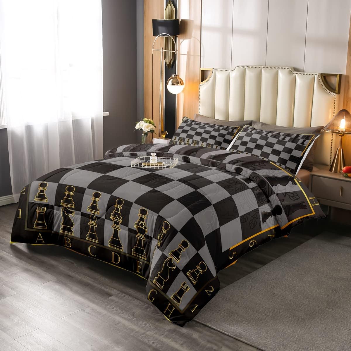 Juego de edredón de ajedrez a cuadros, juego de ropa de cama de ajedrez y juegos deportivos de plumón para niños, decoración de habitación de niños,