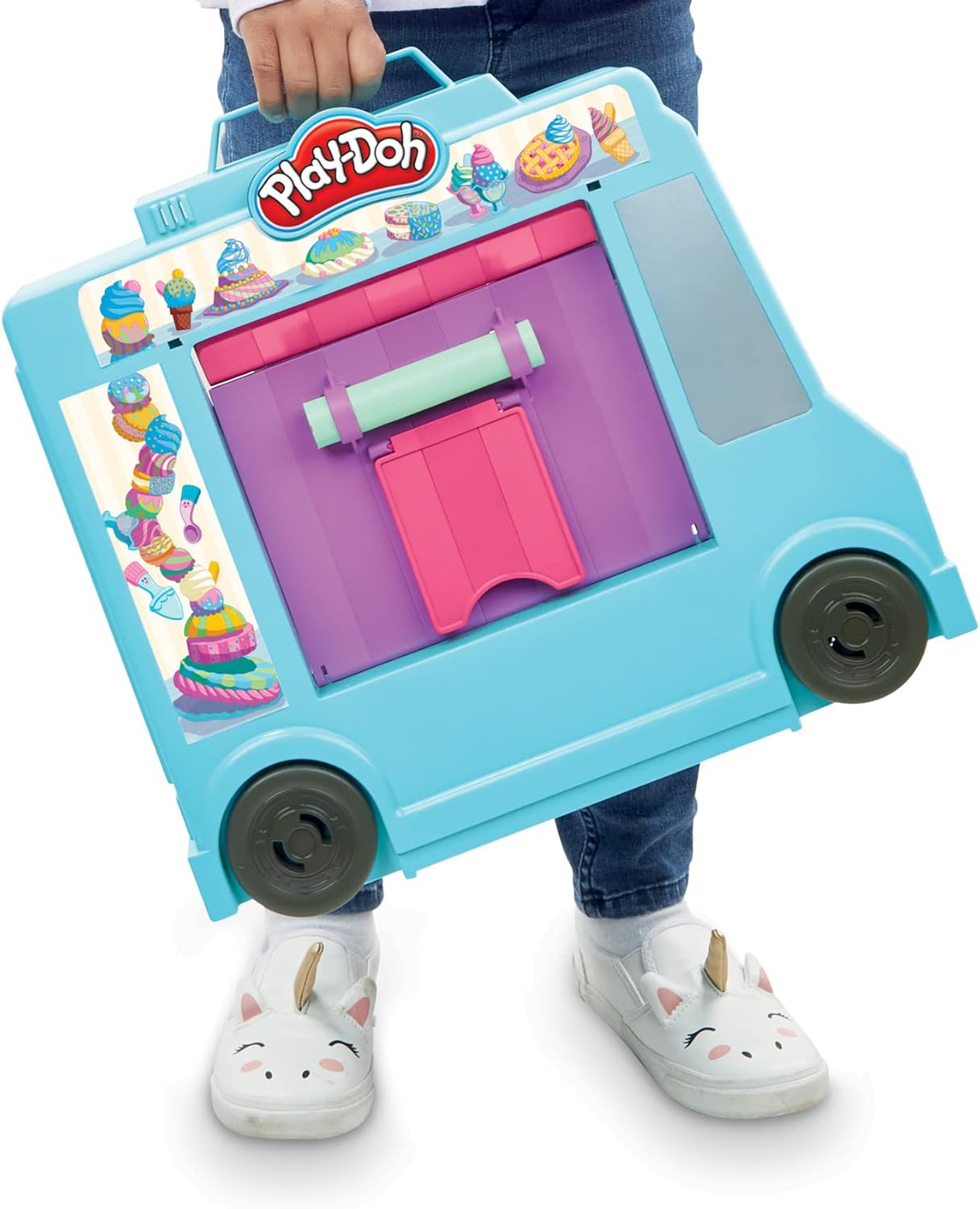 Play-Doh Kitchen Creations – Juego de camión de helado para niños, 20 accesorios de cocina, 5 colores, juguetes preescolares para niñas y niños de 3