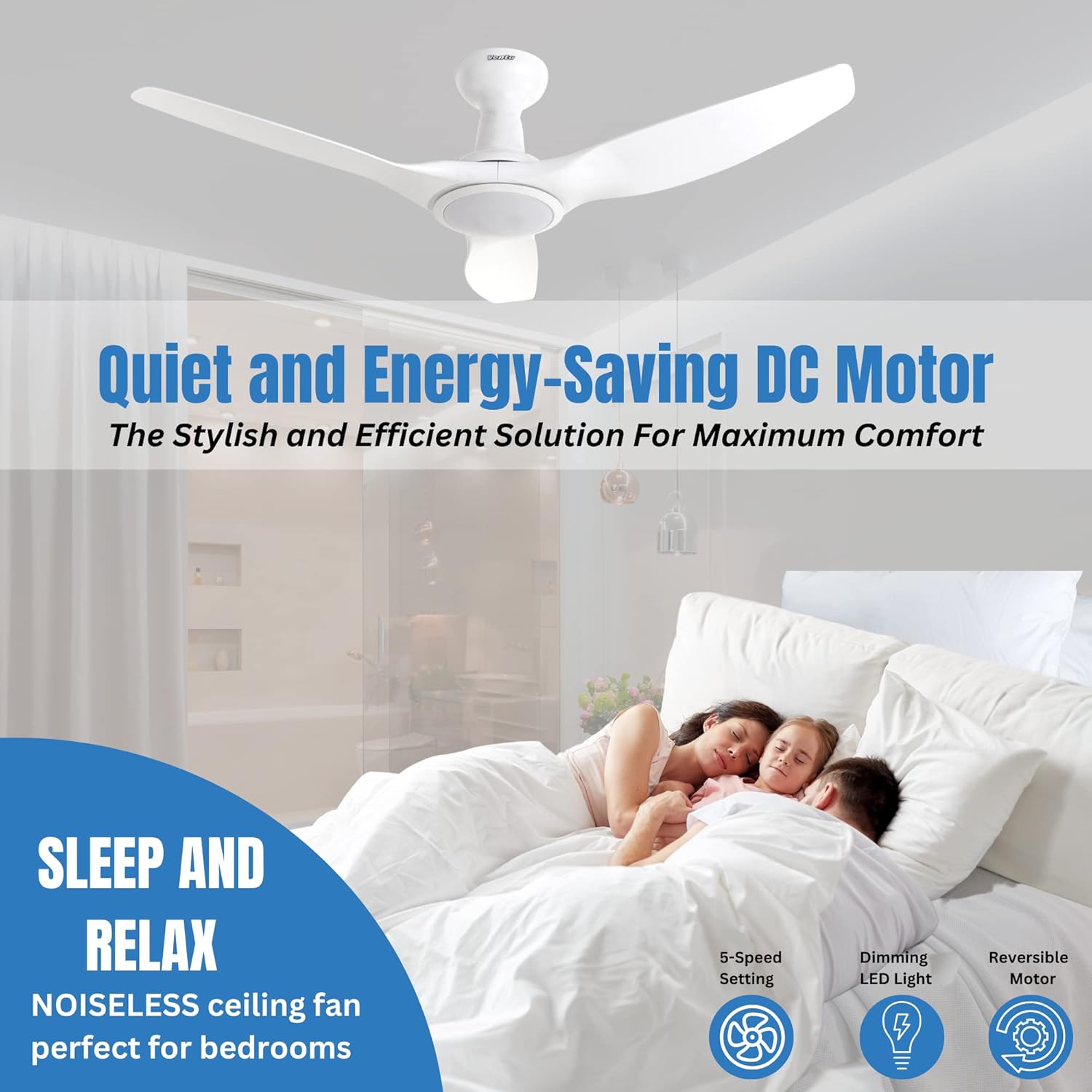 Venta Ventiladores de techo de 3 aspas con certificación ETL de 52 pulgadas con control remoto de luces, ventilador de techo blanco con luz LED y