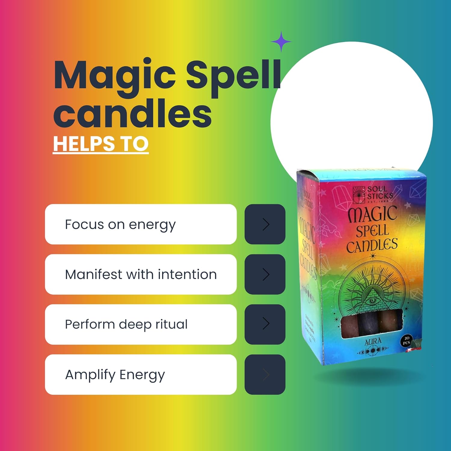 Soul Sticks Aura – Velas cónicas de hechizo mágico de 4 pies, 20 unidades, ideales para altar, rituales, ceremonias, vela púrpura de meditación para