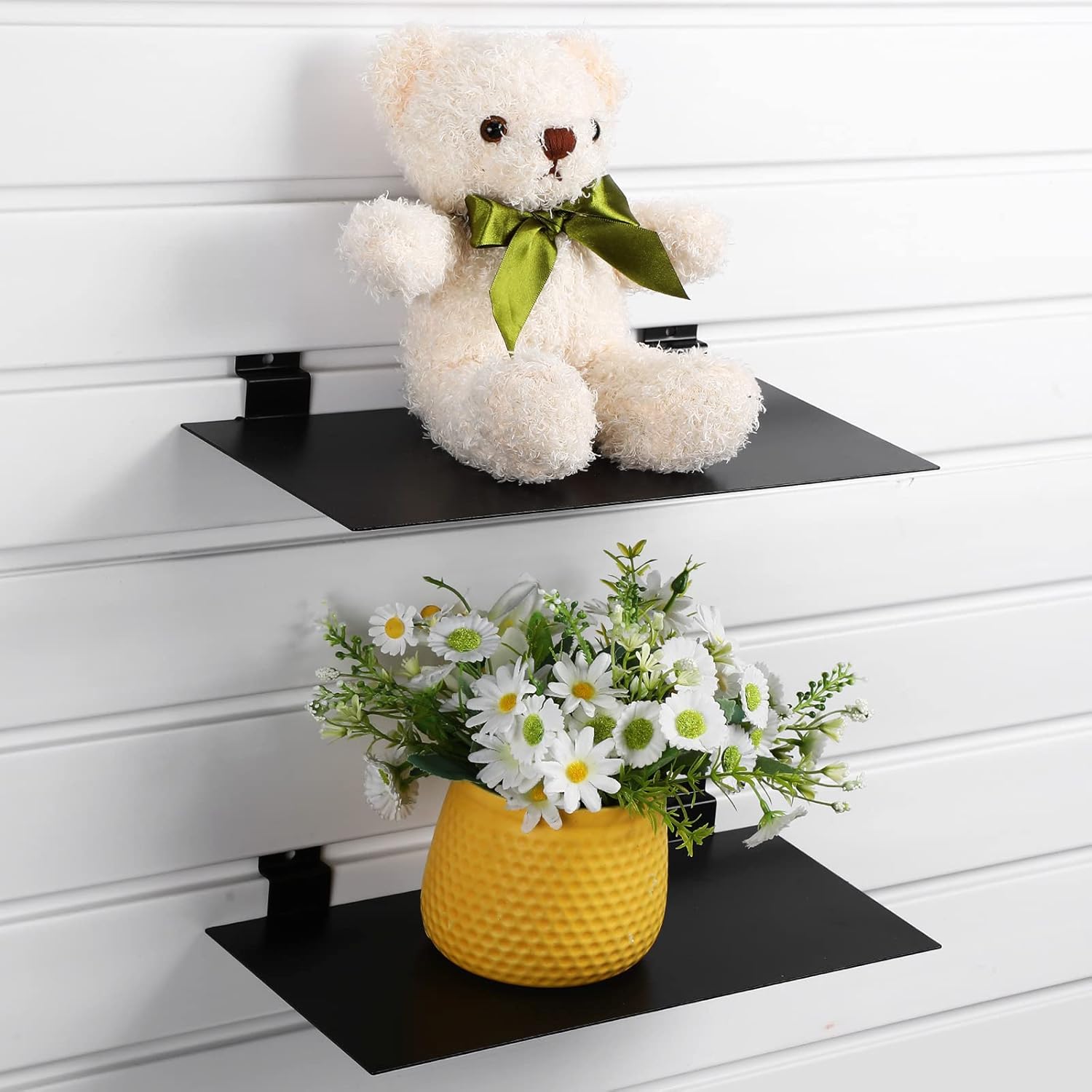 LEIFIDE Estantes de metal de 12 x 6 pulgadas, estantes de exhibición planos para colgar en pared de listones, dormitorio, oficina, hogar, sala de