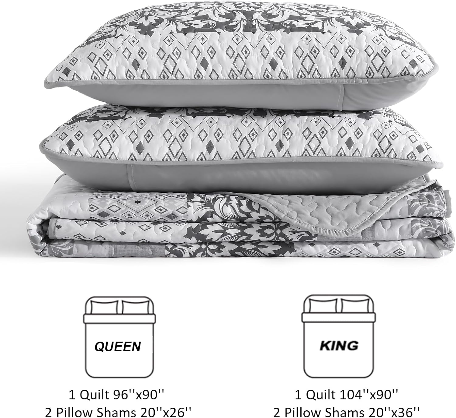 Juego de edredón bohemio gris tamaño Queen, juego de colcha de retazos a rayas gris oscuro de 3 piezas, juego de ropa de cama de microfibra suave