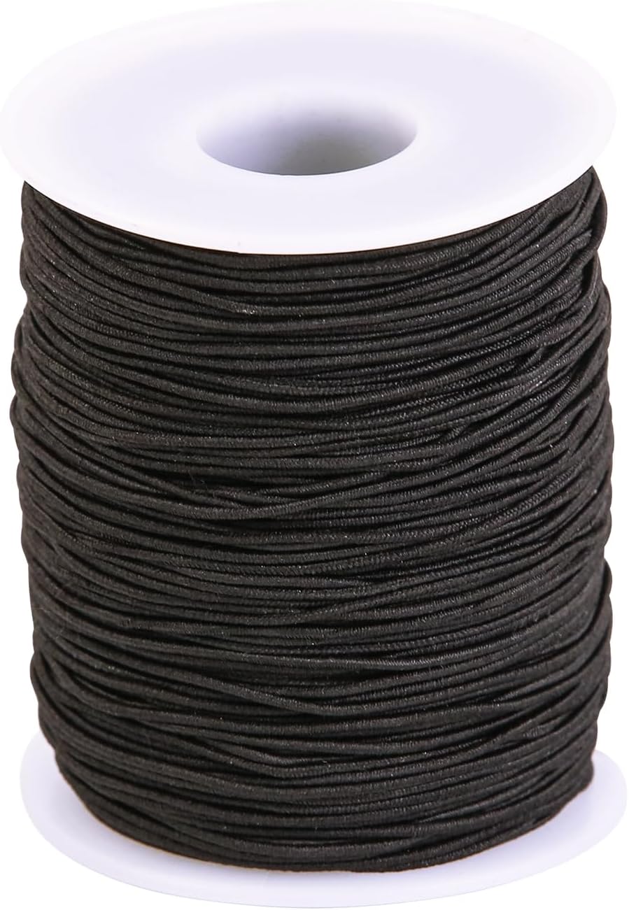 Cuerda elástica para pulseras, 0.039 pulgadas, 330 pies, color negro, cuerda elástica para hacer joyas, collares, cuentas, cuerda para manualidades,
