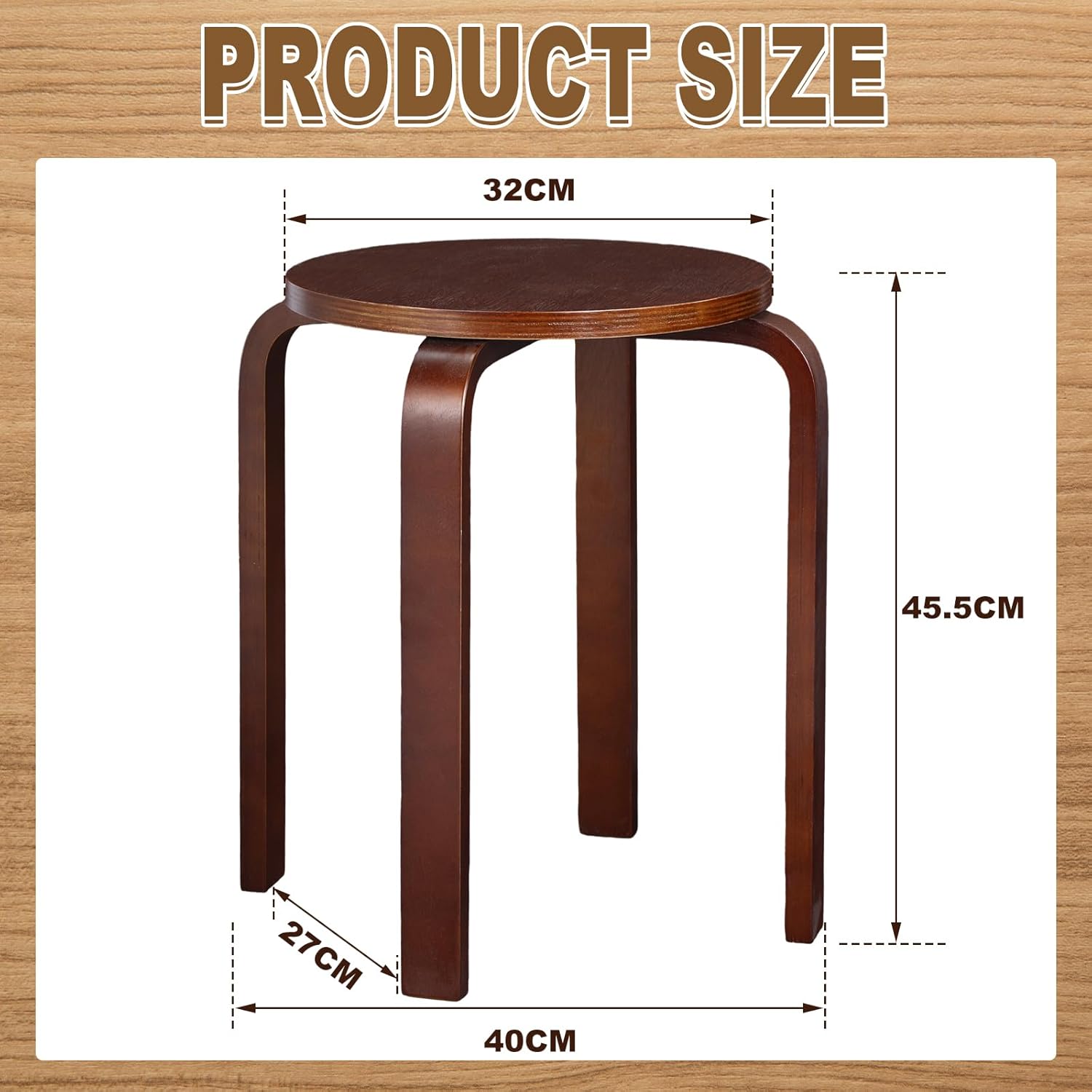 Taburete apilable de madera curvada, 4 piezas, taburetes apilables de madera curvada, asiento de madera curvada para comedor, cocina, hogar, jardín,