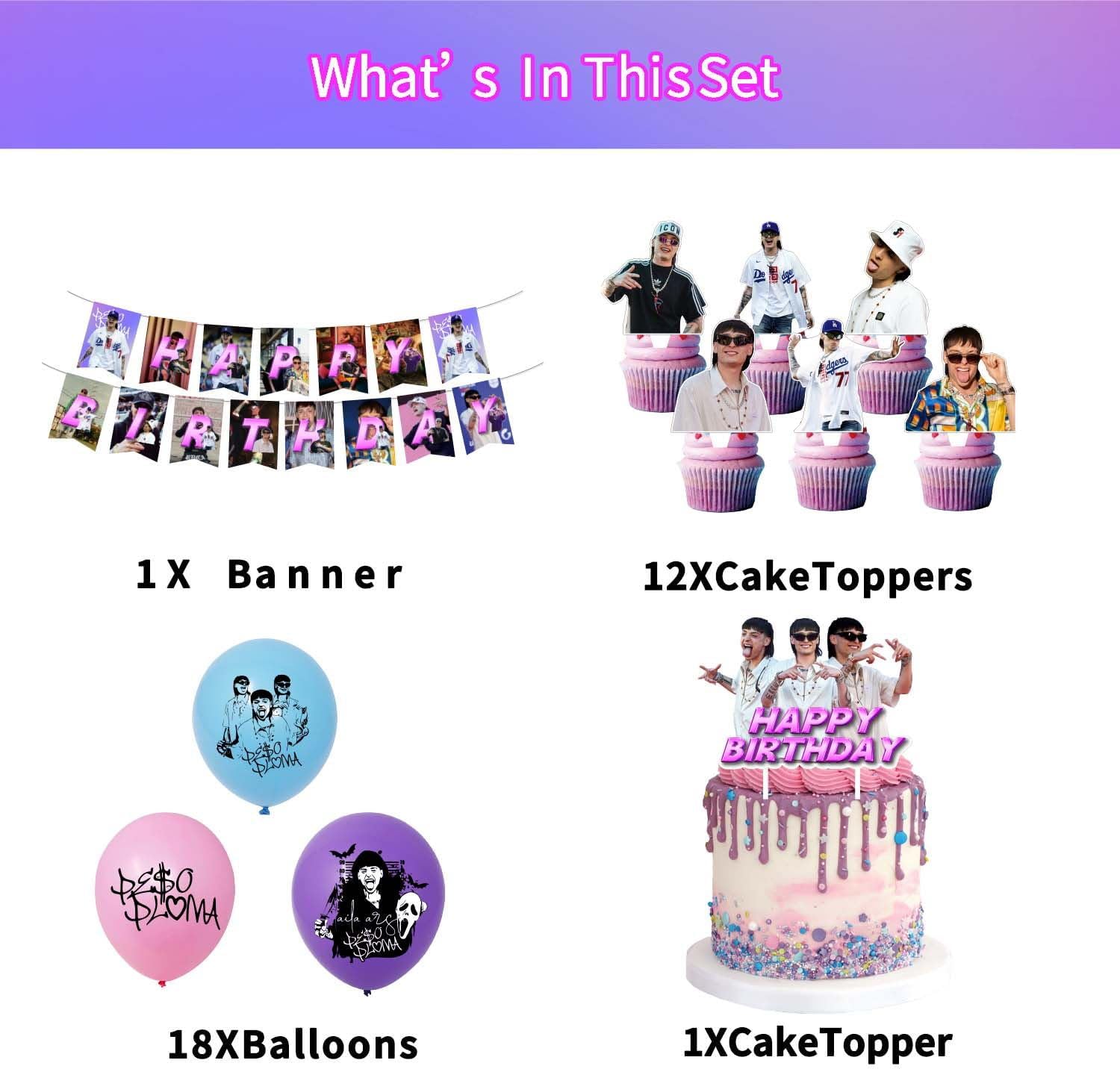 Peso, decoraciones de fiesta de cumpleaños, pluma, suministros de fiesta temática musical, incluye globos, adornos para pasteles, adornos para