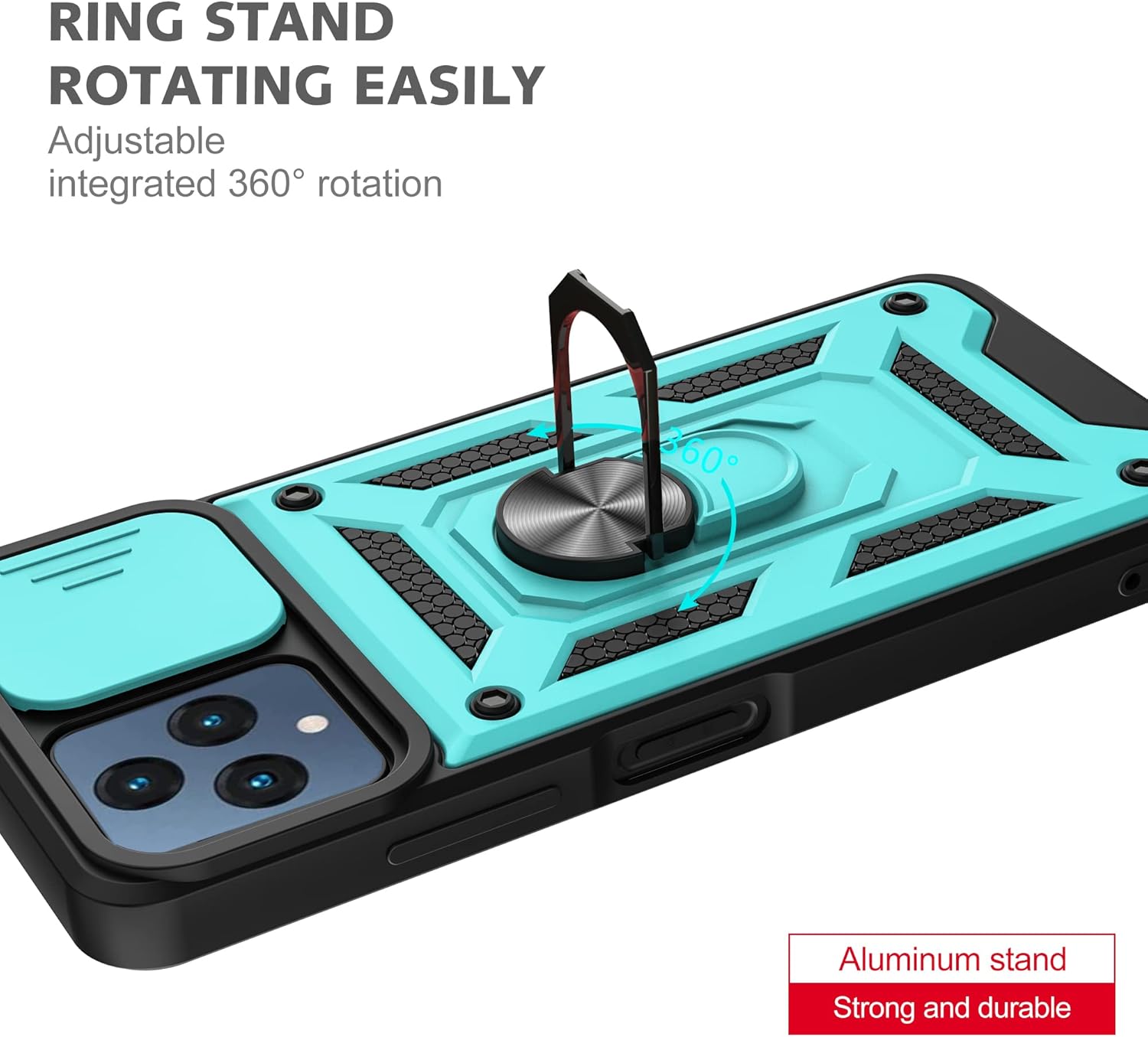 AKINIK Funda para T-Mobile REVVL 6 5G, Revvl 6X 5G con cubierta deslizante para cámara y 2 protectores de pantalla HD, soporte de anillo de rotación