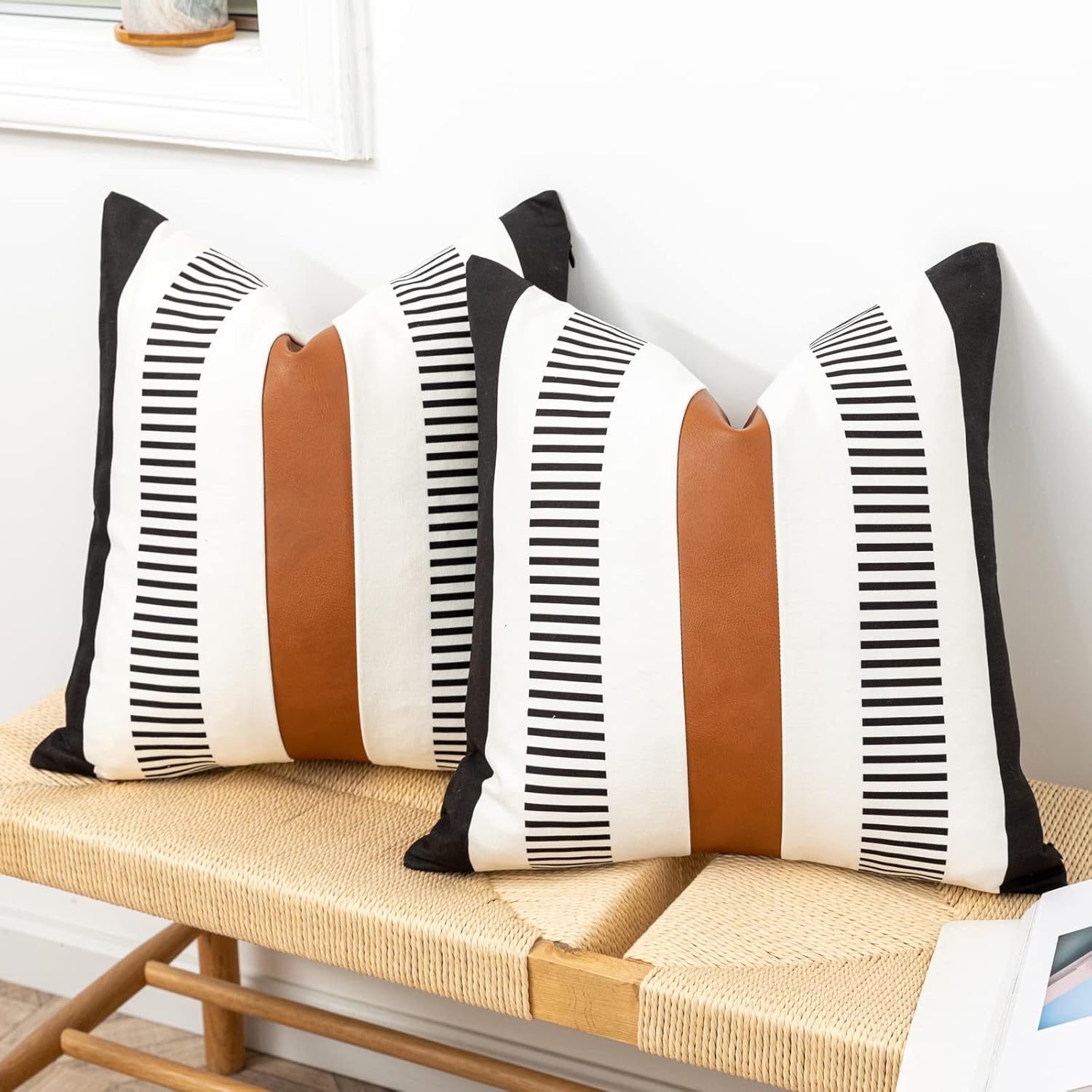 HOEMCE Juego de 2 fundas de almohada decorativas de granja de 22 x 22 pulgadas para sala de estar, sofá y cama, funda de cojín neutra moderna de