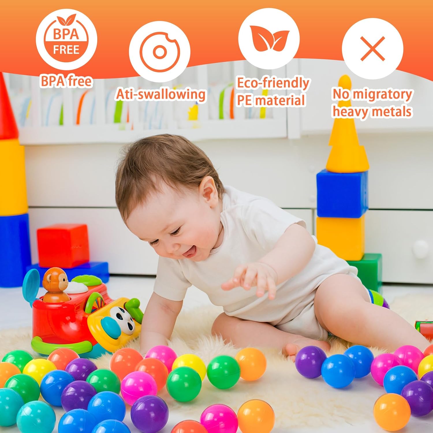 Markdang 170 bolas de bolas con bola de plástico a prueba de aplastamiento gratis para bebés y niños pequeños, 8 colores brillantes con bolsa de