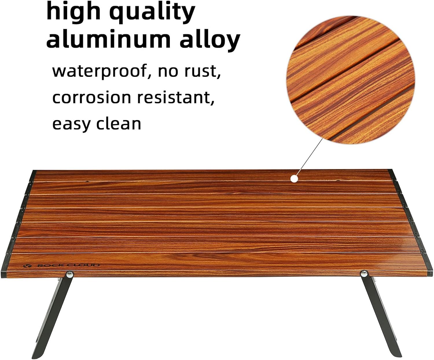 ROCK CLOUD Mesa de playa compacta portátil de aluminio ultraligera mini mesa de camping plegable (grano de madera – grande)