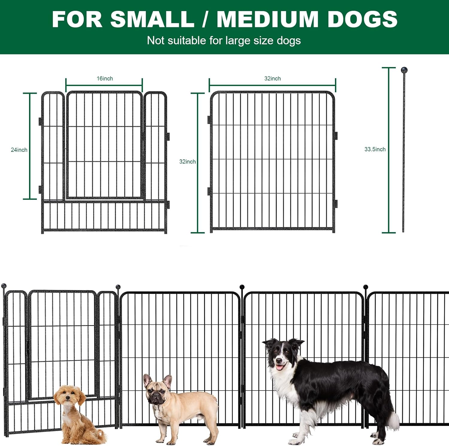 SZHLUX Corralito para perros al aire libre, 16 paneles de valla para perros de 32 pulgadas de altura, corral con puertas para perros medianos y