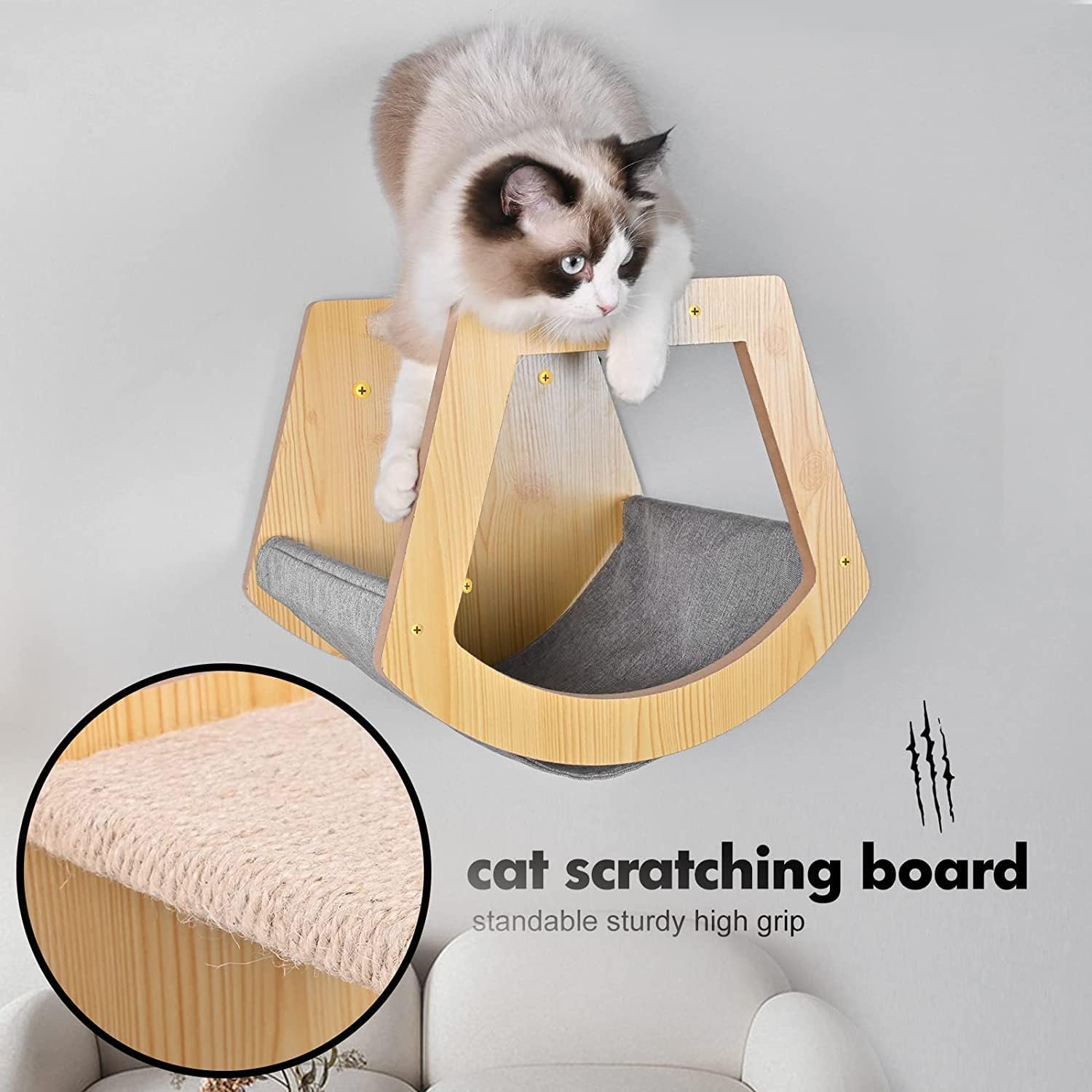 Cama para gatos montada en la pared, muebles de madera para gatos, casa de gato, perca para gatos, árbol de gato, estantes para gatos (ventilador)
