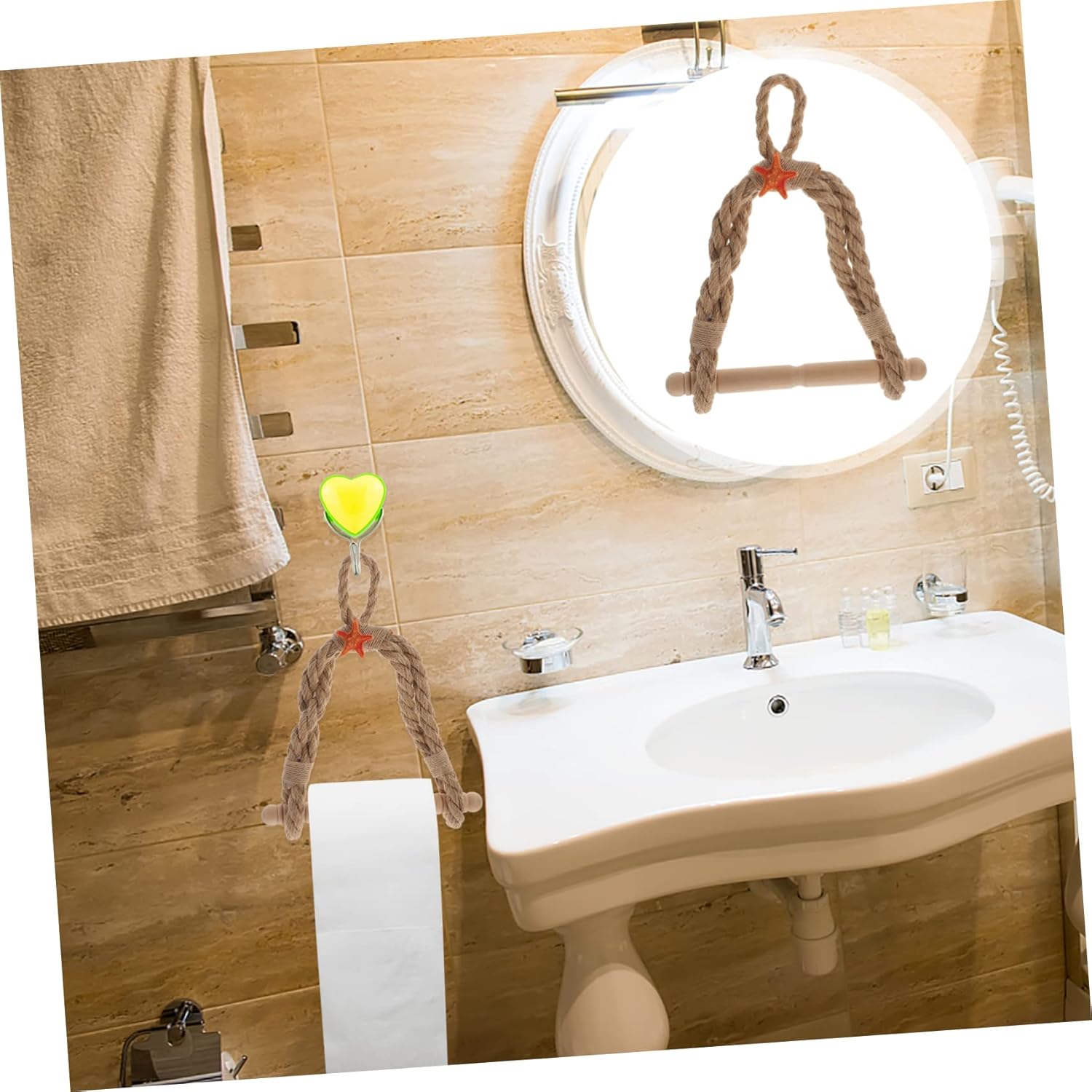 HOMSFOU 2pcs Twine Paper Towel Holder Nautical Bathroom Decor Nautical Toilet Paper Towel Ring Nautical Towel Bar Boho Decor Toilet Paper Holder