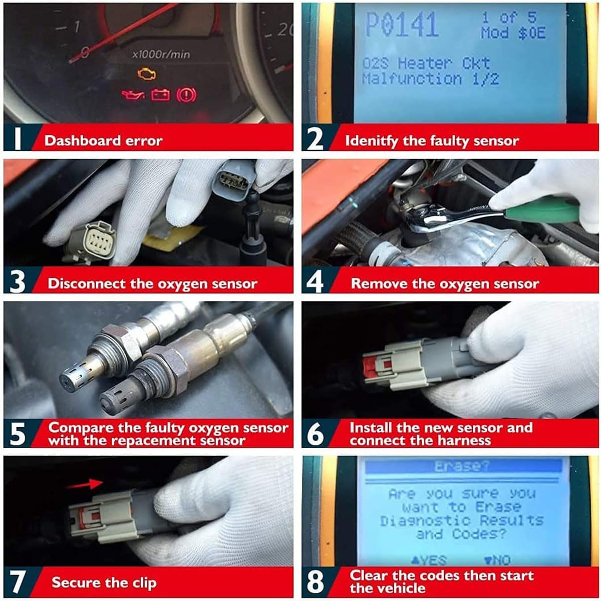 Sensor de oxígeno Upstream & Downstream O2 Sensor 234-5055, 234-4568 apto para Hyundai Accent 2012-2014, para Hyundai Veloster 2012-2014, para Kia