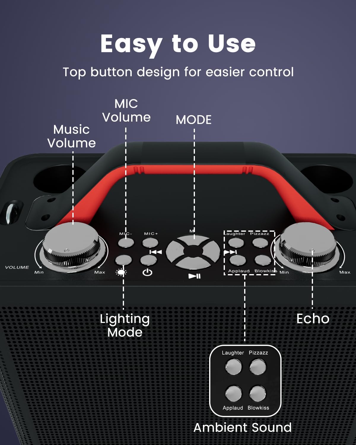 ALPOWL Máquina de karaoke con dos micrófonos inalámbricos, sistema de altavoces PA portátil con ajuste de gravesagudos para niños y adultos, fiesta,