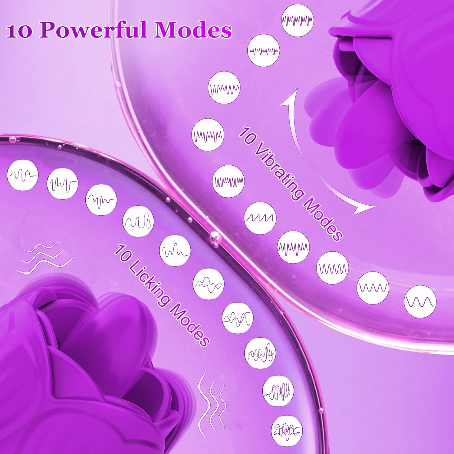Vibrador de juguete de rosas para mujer, estimulador de clítoris, juguetes para lamer la lengua, mini vibrador con 10 modos de vibración, 10 modos