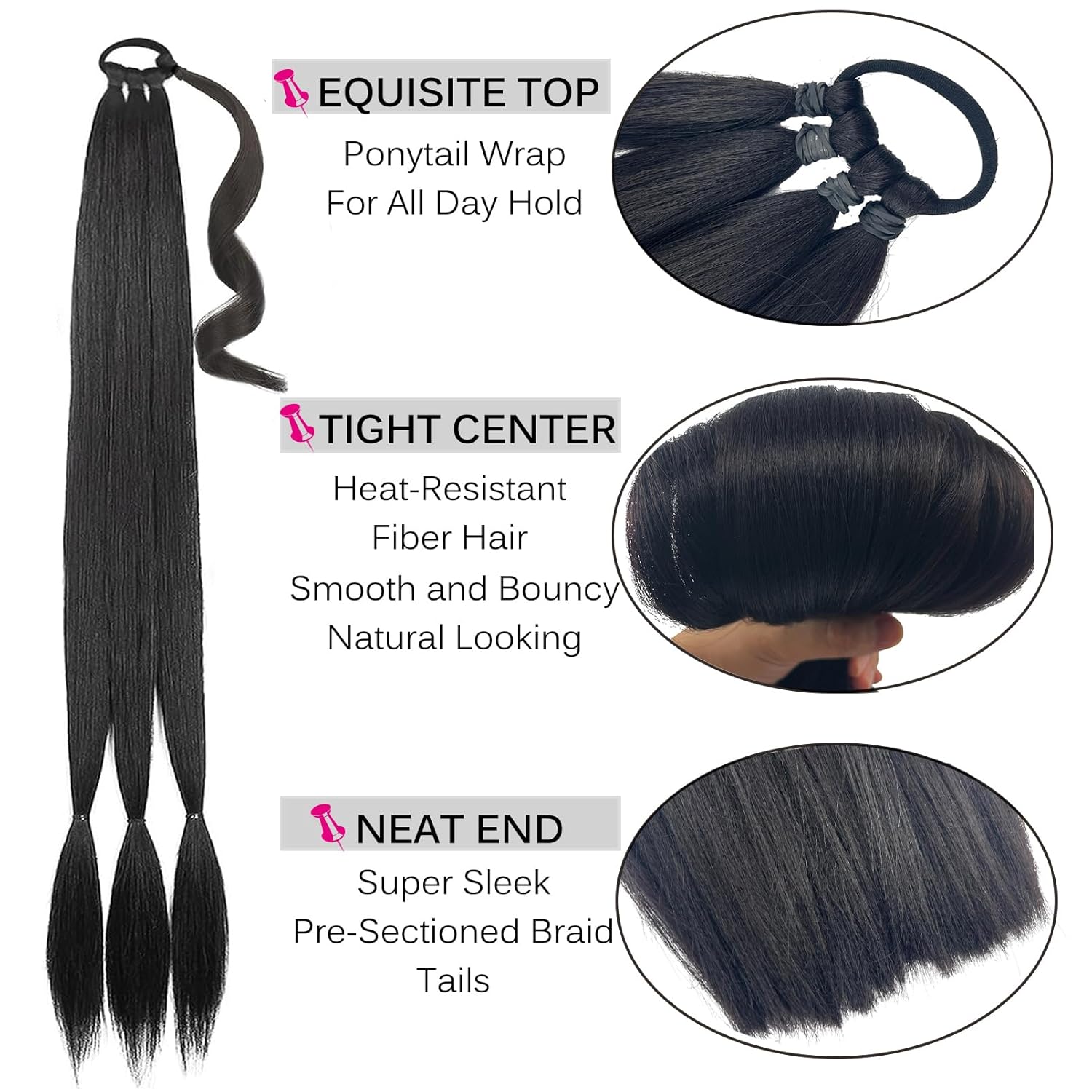 Extensión de cola de caballo, 2 unidades, extensión de cola de caballo larga trenzada con banda elástica para el cabello de 32 pulgadas, extensiones