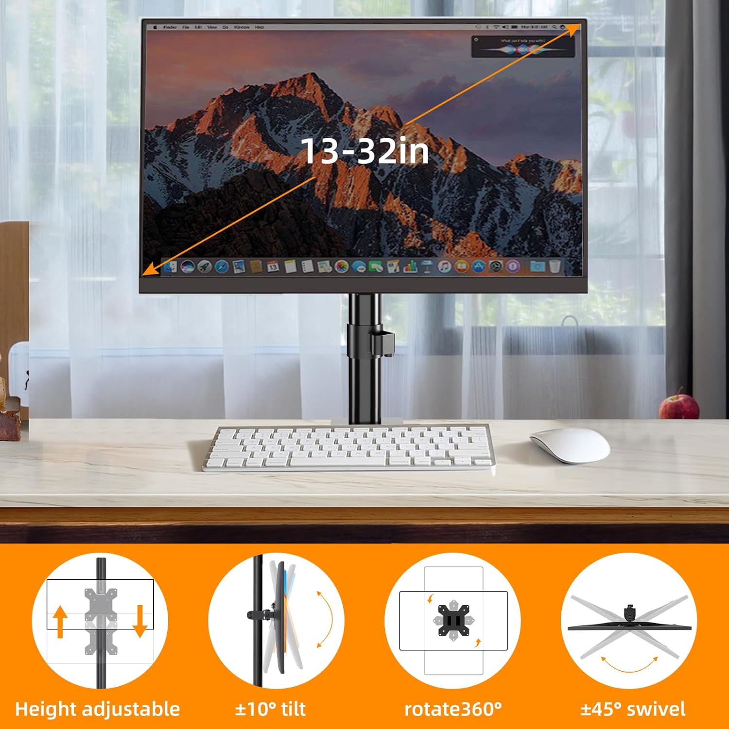 PHOLITEN Soporte de monitor para la mayoría de pantallas de computadora de 13-32 pulgadas de hasta 22 libras, soporte de monitor de escritorio