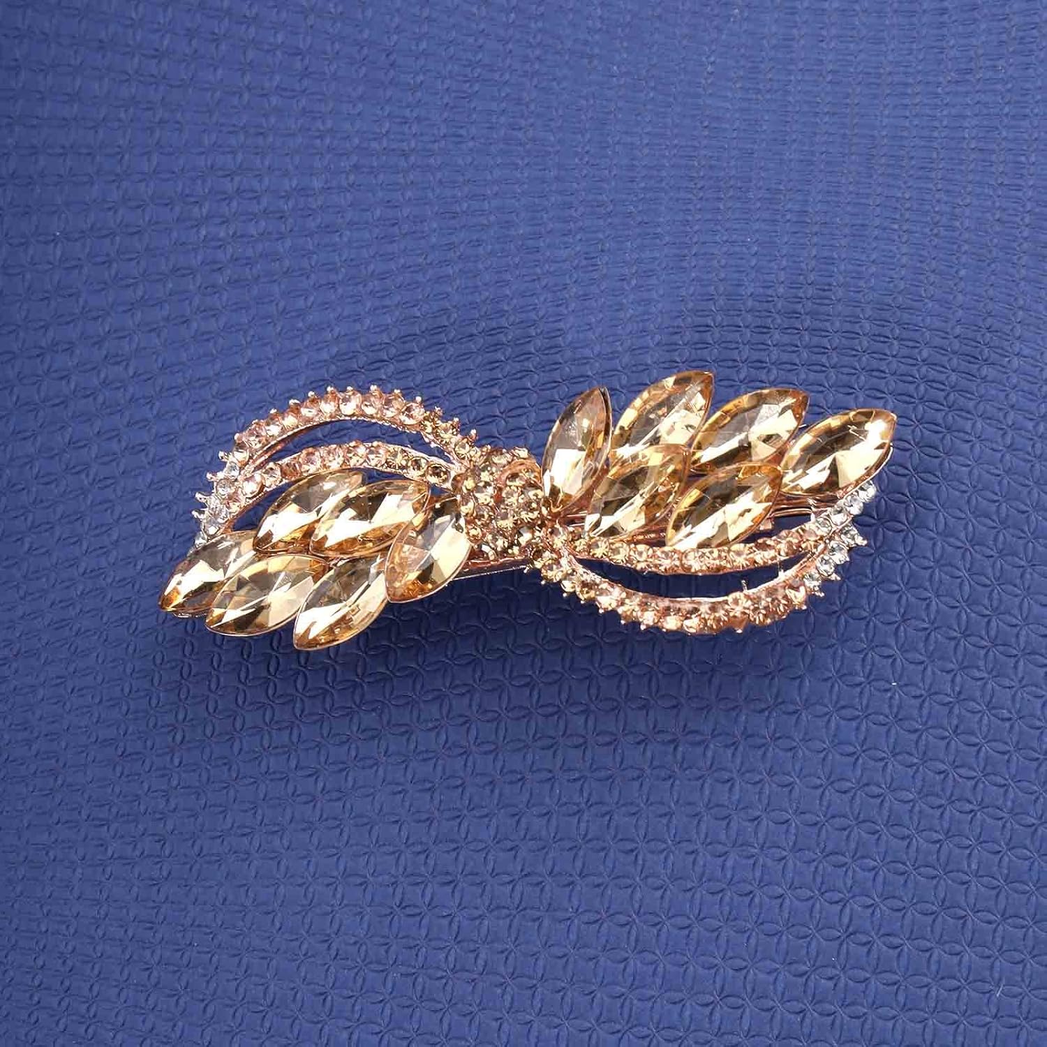 Aneneiceera Pinza para el pelo de cristal vintage, pasador de pelo con diamantes de imitación dorados, clip de cabeza de circonita cúbica,