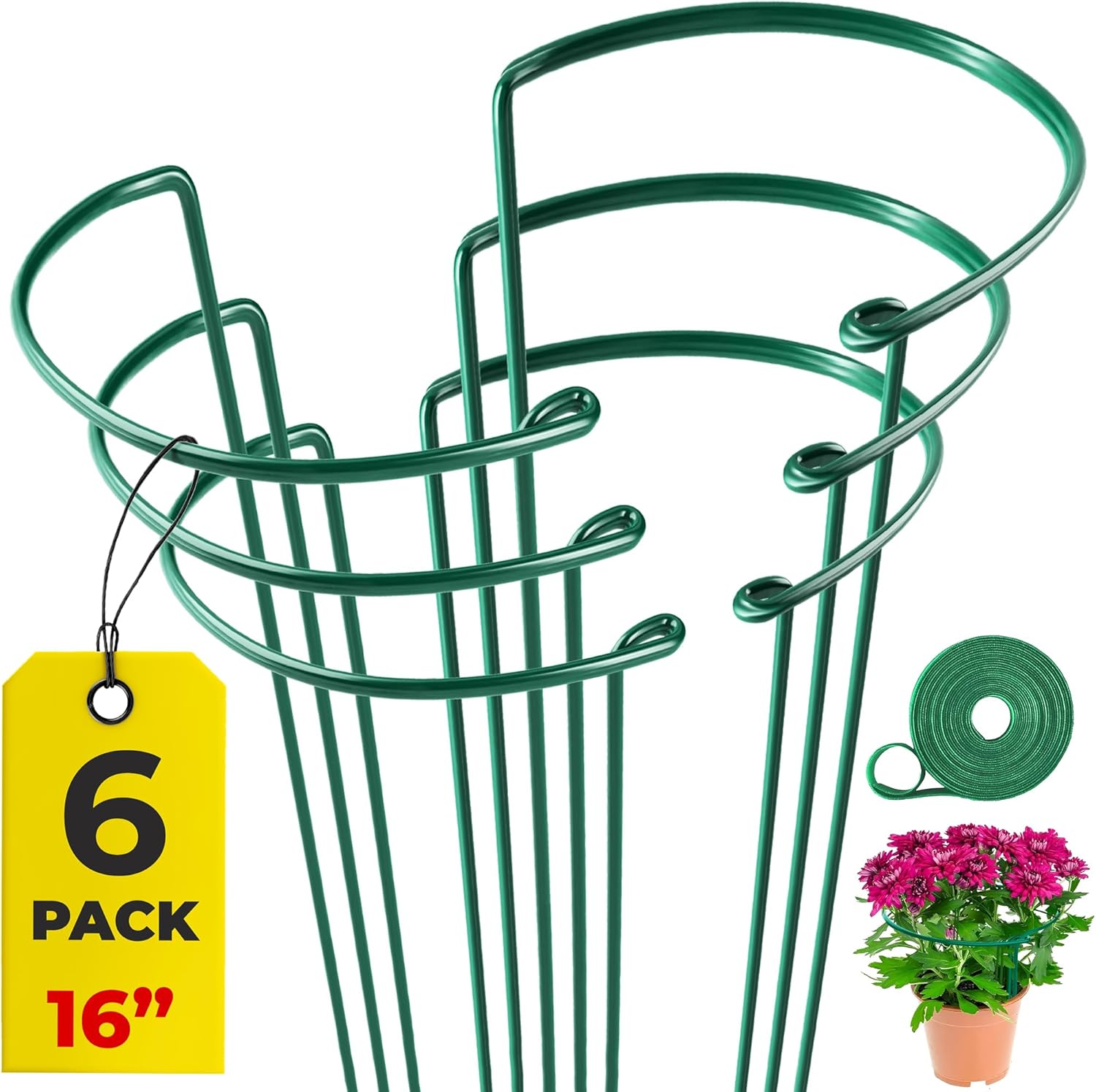 K-Brands Estacas de soporte para plantas  Estacas de metal inoxidables para plantas de exterior (10 pulgadas de ancho x 16 pulgadas de alto) con