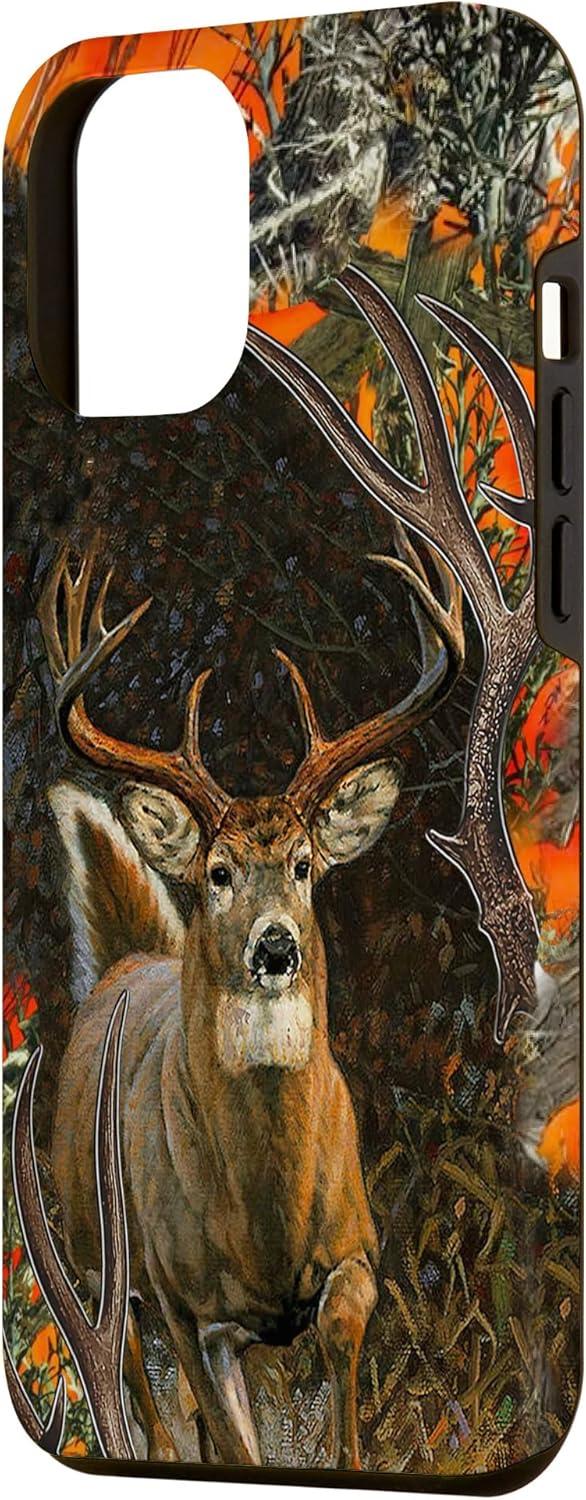 Funda para iPhone 12 Pro Max Caza de Ciervos Camo Naranja, Deer Skull Hunters
