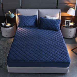 Sábana bajera acolchada de tela de terciopelo de cristal, funda protectora de colchón antideslizante, banda elástica, fijación individual doble Sábana bajera acolchada de tela de terciopelo de cristal, funda protectora de colchón antideslizante, banda elástica, fijación individual doble