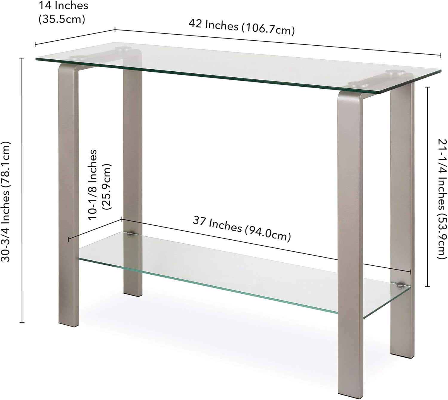 Mesa consola rectangular Asta de 42 pulgadas de ancho en níquel
