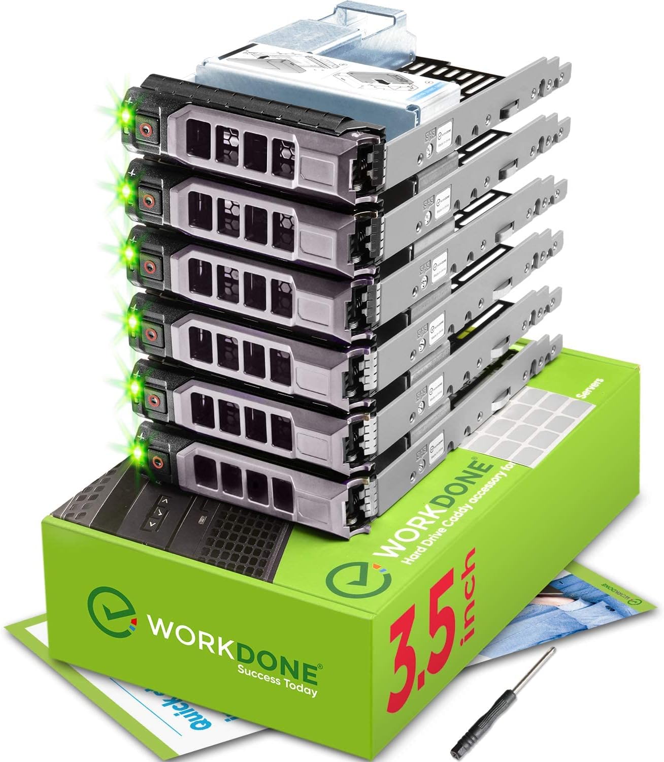 WORKDONE Paquete de 6 unidades  Organizador de disco duro de 3.5 pulgadas con adaptador de disco duro de 2.5 pulgadas  Compatible con servidores