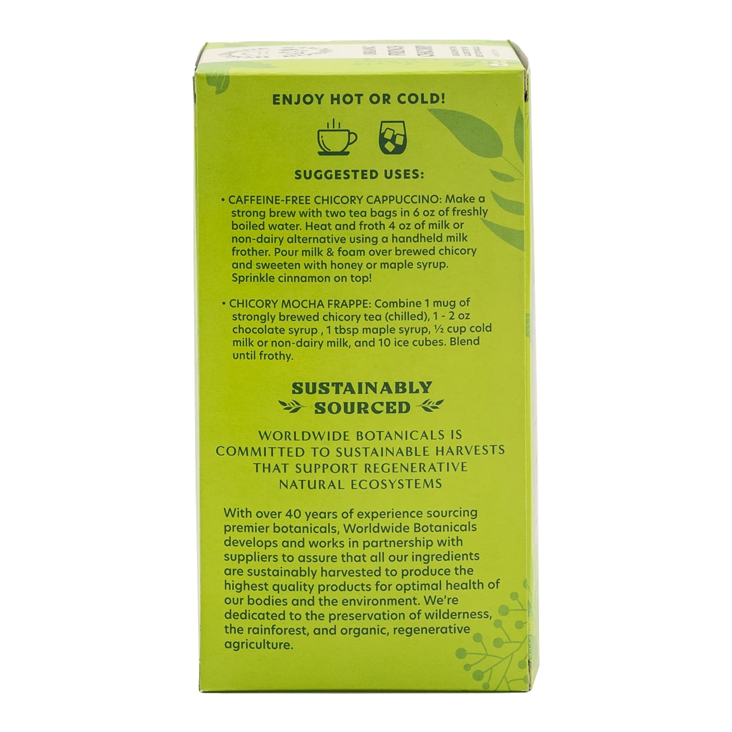 Worldwide Botanicals Té orgánico de raíz de achicoria francesa  3 hierbas con 0.23 onzas por bolsa de té  Té de hierbas tostadas prebiótico  Sin
