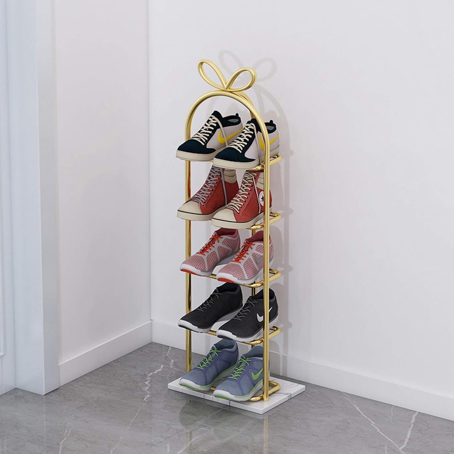 Shoe RacksShoe Shelf Organizer 5-story Metal Shoe Rack Space-saving Household Indoor Shoe Rack Marble Base Storage Rack Shelf for Living Room