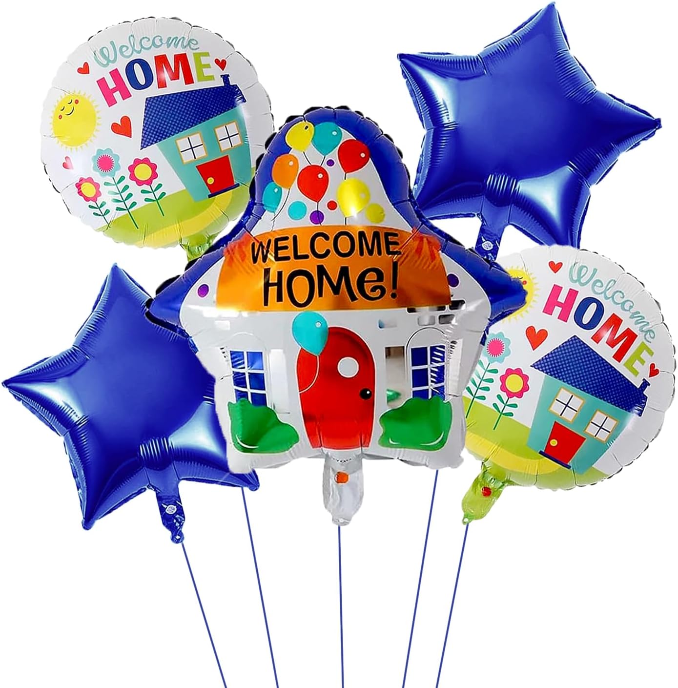 JANSONG 5 globos de bienvenida a casa, globos de Mylar de estrella azul para bienvenida a casa, familia, niños, baby shower, decoración de fiesta