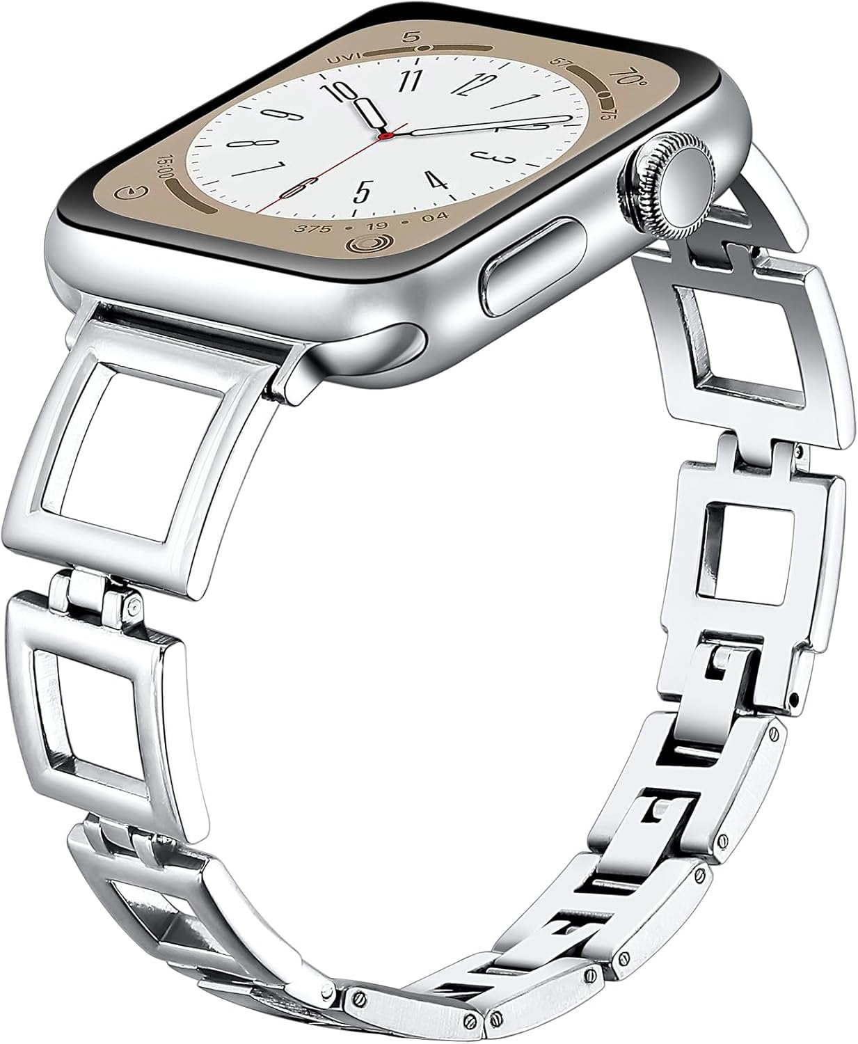 DMMG Compatible con Apple Watch Band de 414038 de 45441.654 in, pulsera elegante de metal de acero inoxidable con diseño cuadrado hueco correa de