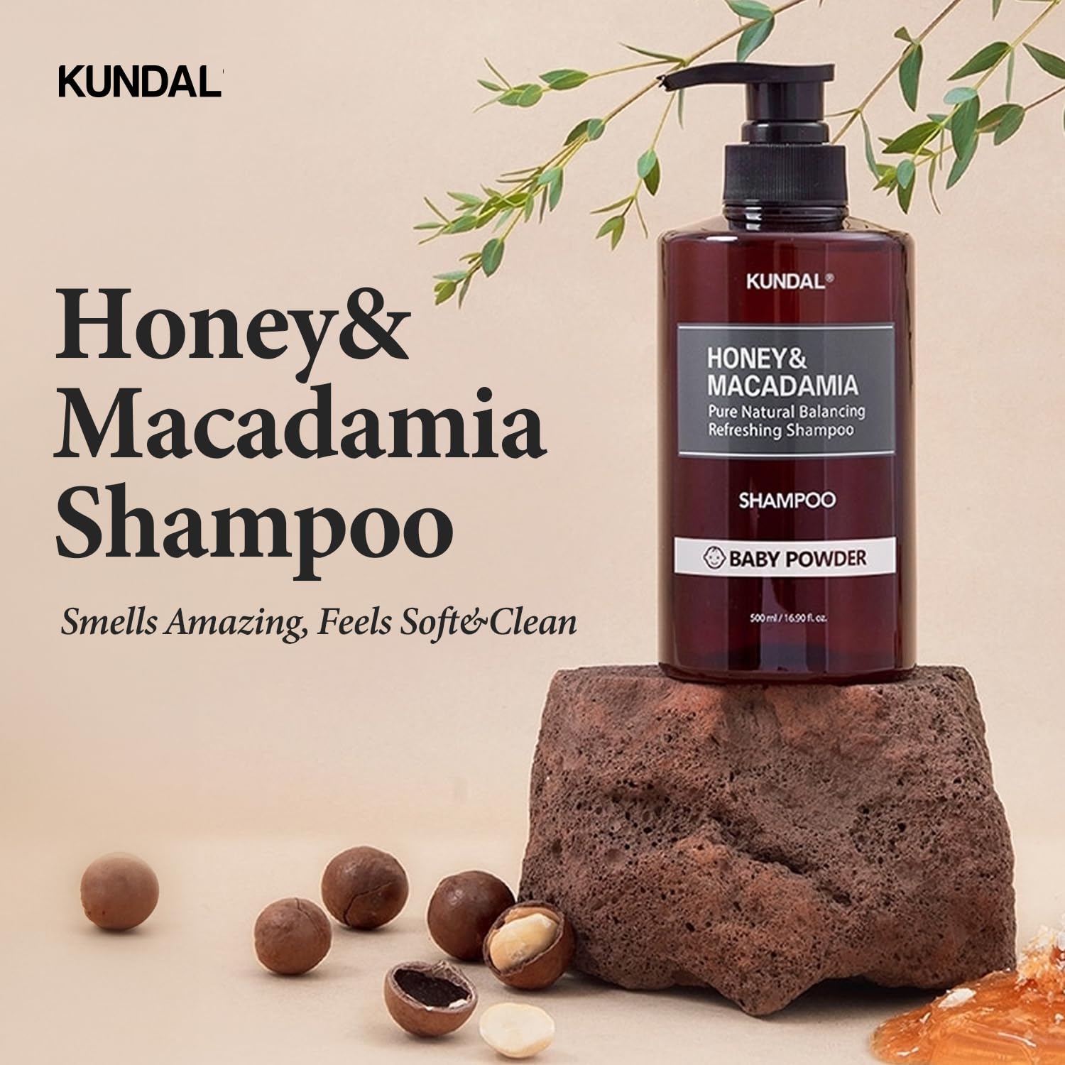 Kundal Honey&Macadamia Hydro-Intensive Protein Premium Nature Hair Shampoo English Rose Sin sulfato, aceite de macadamia para el cuidado de hiar