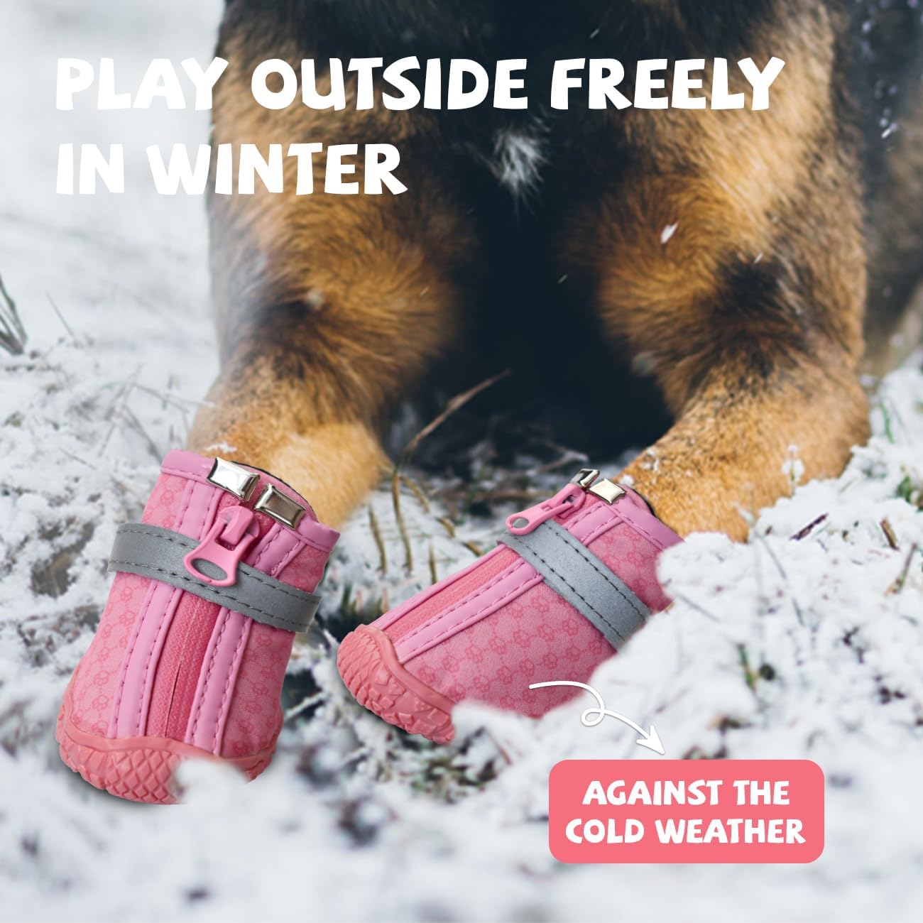 Zapatos rosas para perros pequeños, botas antideslizantes para perros con tiras reflectantes, protectores de patas de cachorro para exteriores,