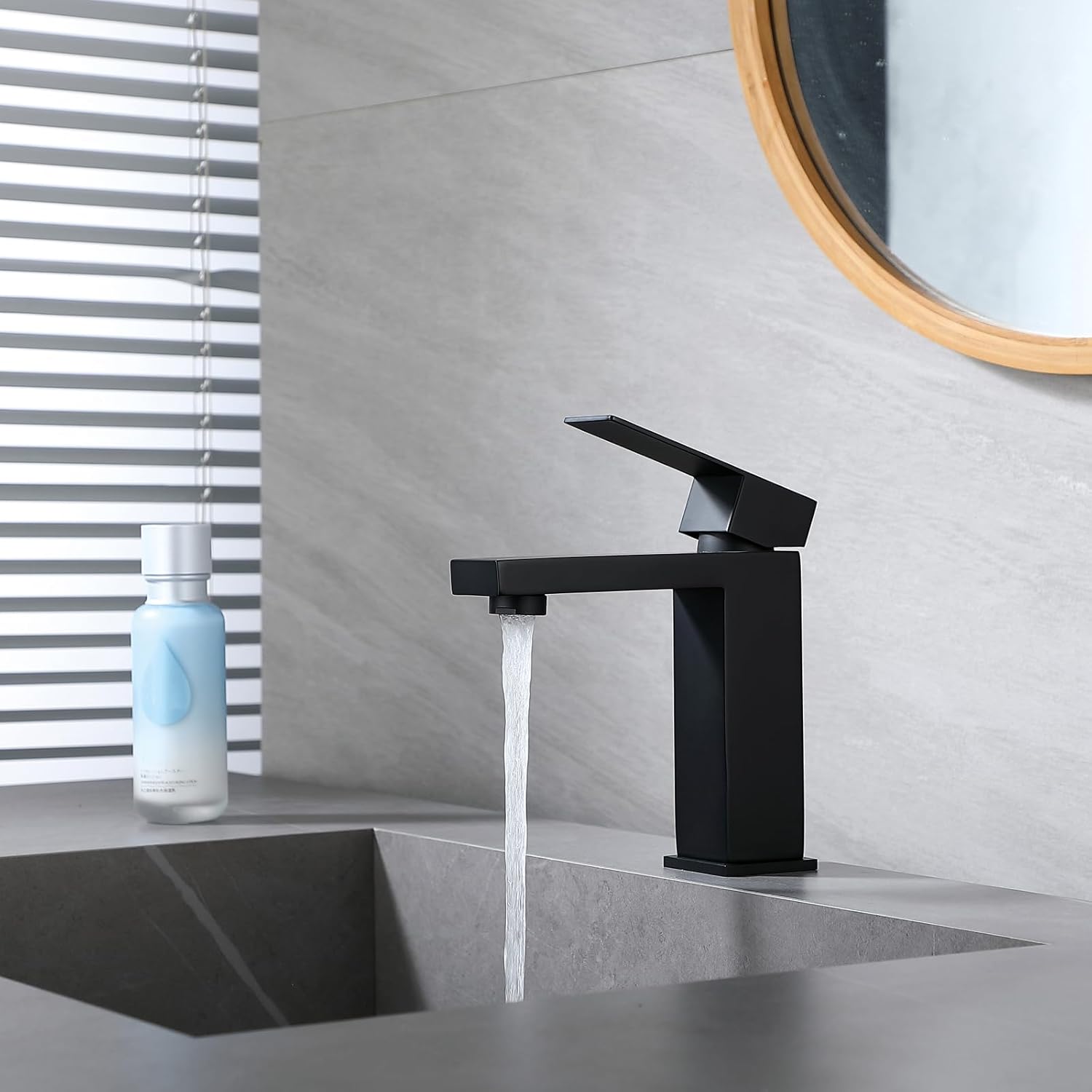 Grifo de baño de un solo agujero negro grifo de lavabo de baño de una sola manija grifos de tocador de baño de acero inoxidable con líneas de