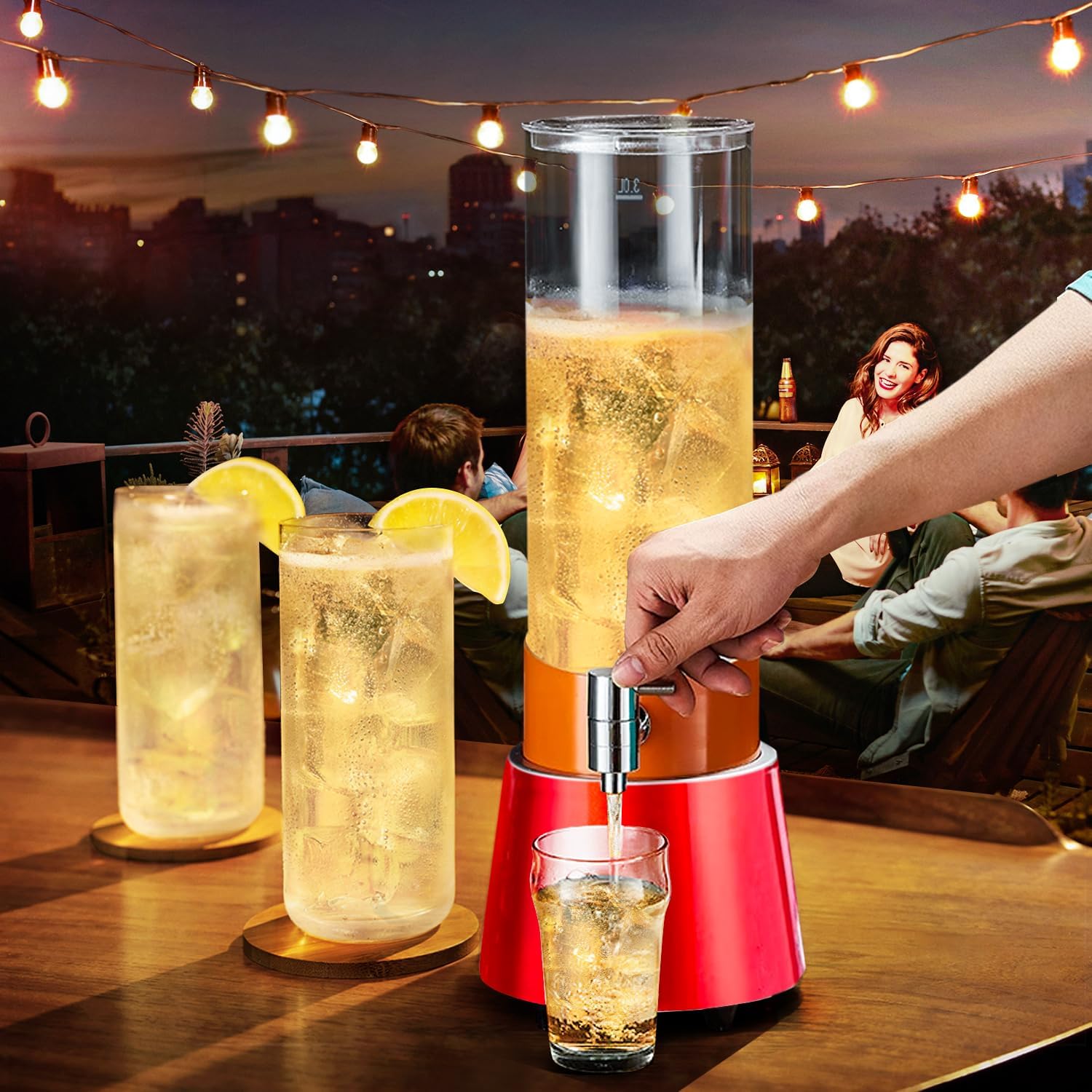 Torre Mimosa roja brillante 3L100 onzas LED dispensador de torre de bebida recargable iluminado torre de cerveza dispensador de bebidas jugo cóctel