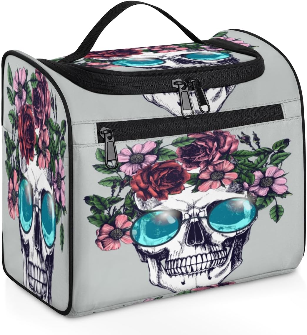 Day Of The Dead Sugar Skulls – Neceser para mujer, organizador de maquillaje de viaje con gancho para colgar, bolsas de cosméticos de viaje para