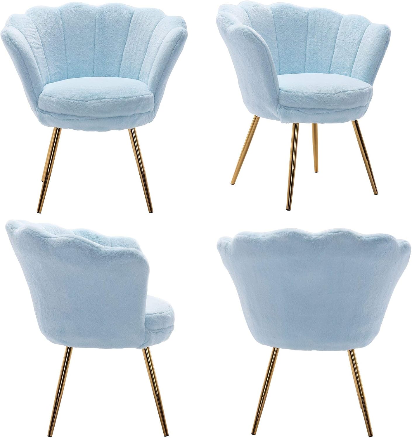 Wahson Silla tapizada de piel sintética de felpa, cómoda silla de tocador de microfibra moderna de mediados de siglo con patas doradas, silla de