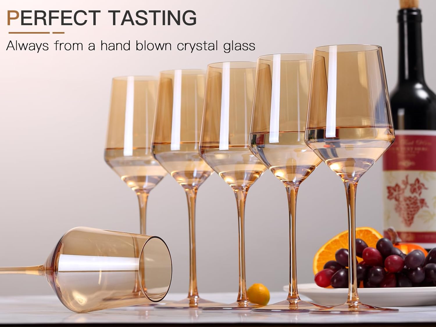 Juego de copas de vino ámbar de 6 a 15 onzas sopladas a mano, copas de vino de tallo largo, copas de vino únicas regalo para bar, fiesta