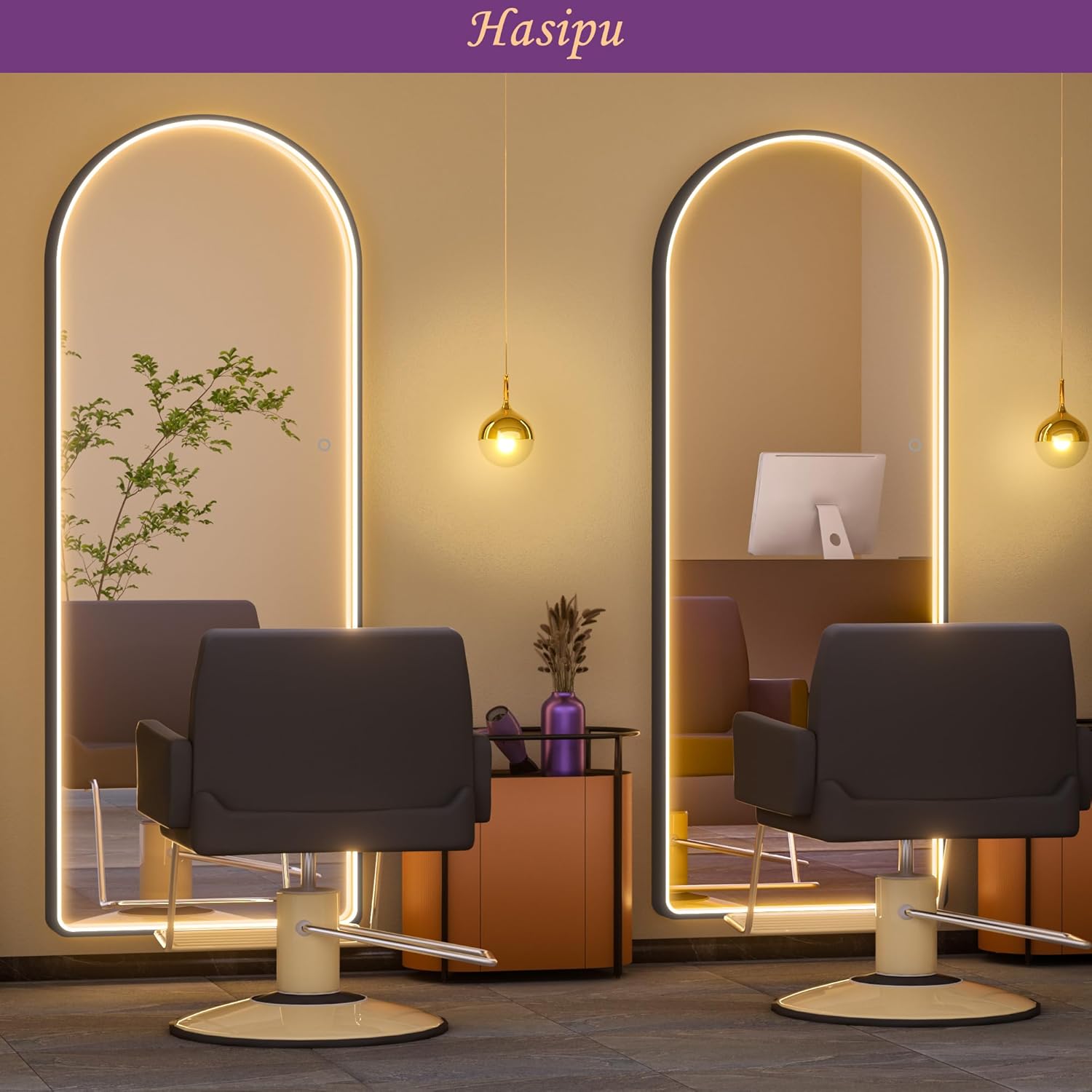 Hasipu Espejo LED de 63 x 22 pulgadas de longitud completa, espejo de longitud completa con diseño de arco de luces, espejo de cuerpo completo,